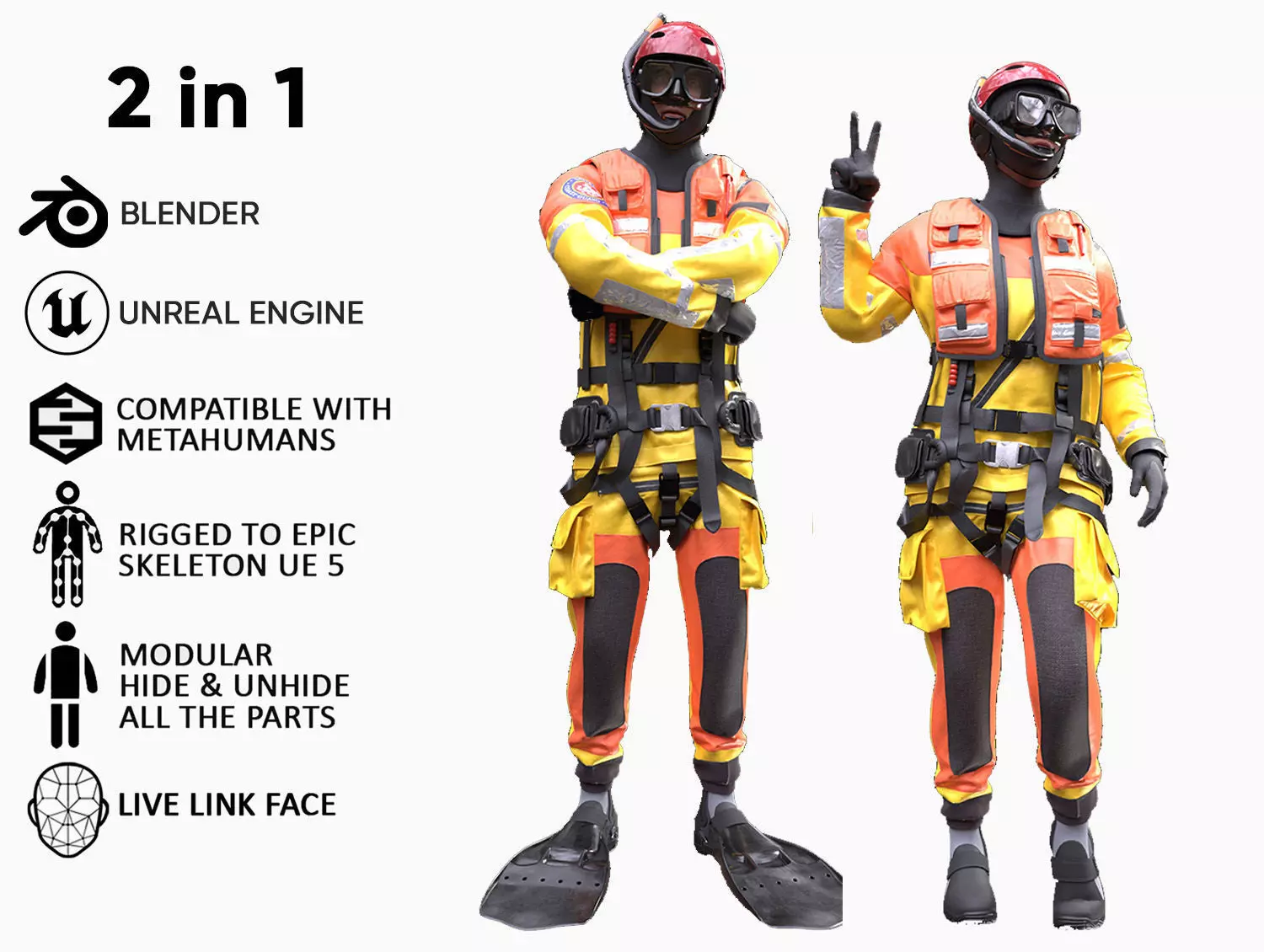 Mens and Womens Rescue Swimming Suit 1 3D Model Collection_0