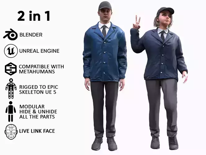 Mens and Womens Agent Uniform 1 3D Model Collection