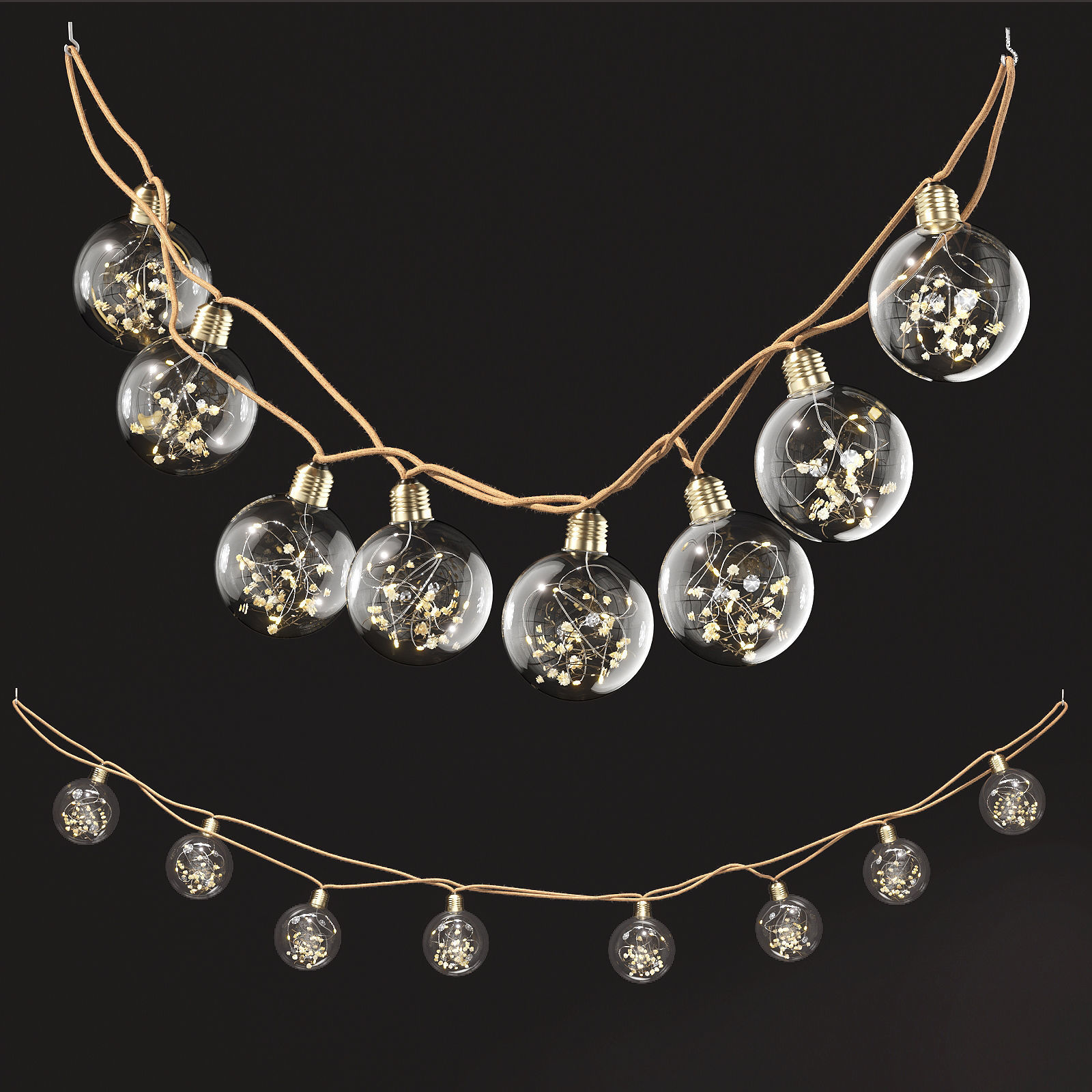 BUTLERS Dried Flower Light bulb String 3D model_1