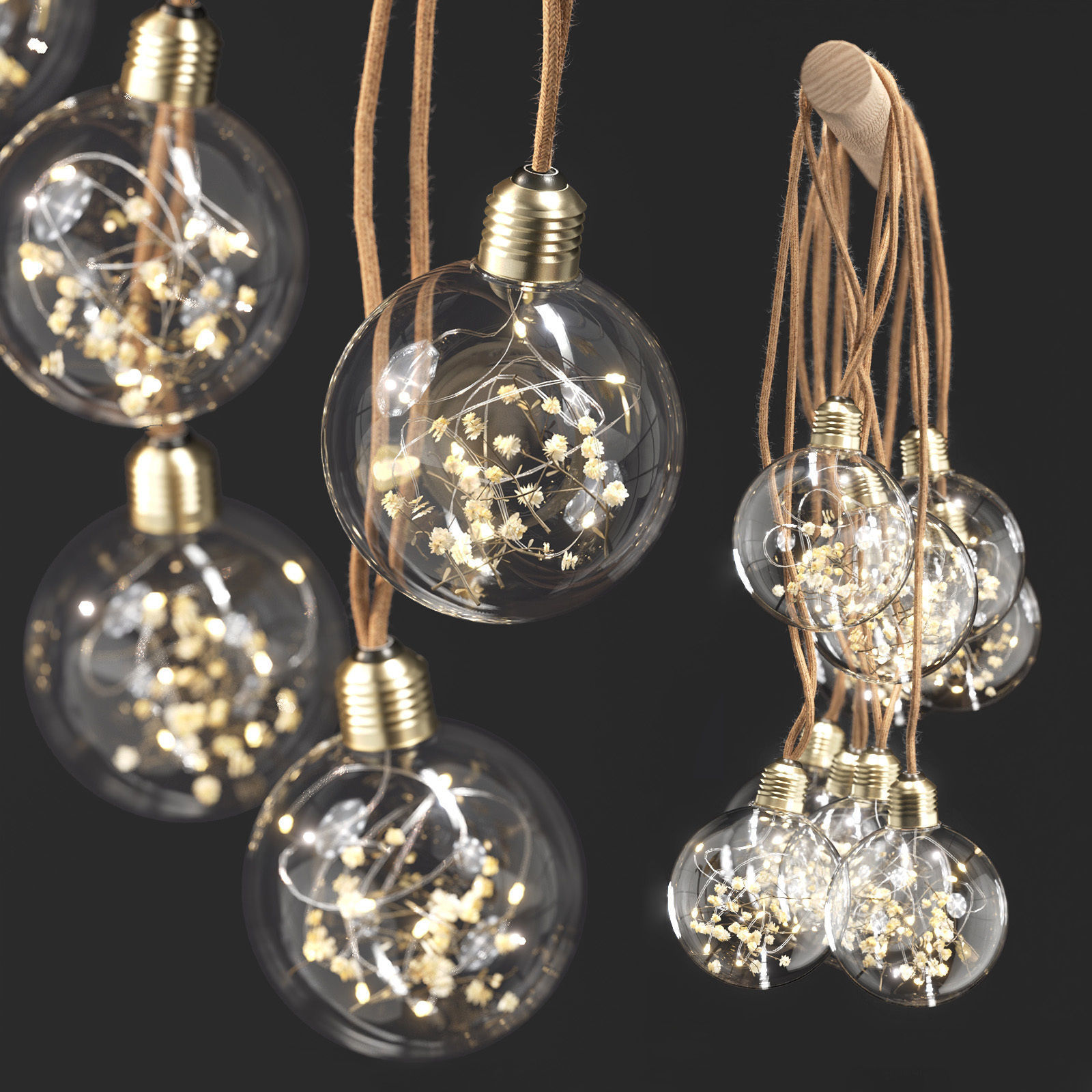 BUTLERS Dried Flower Light bulb String 3D model_6