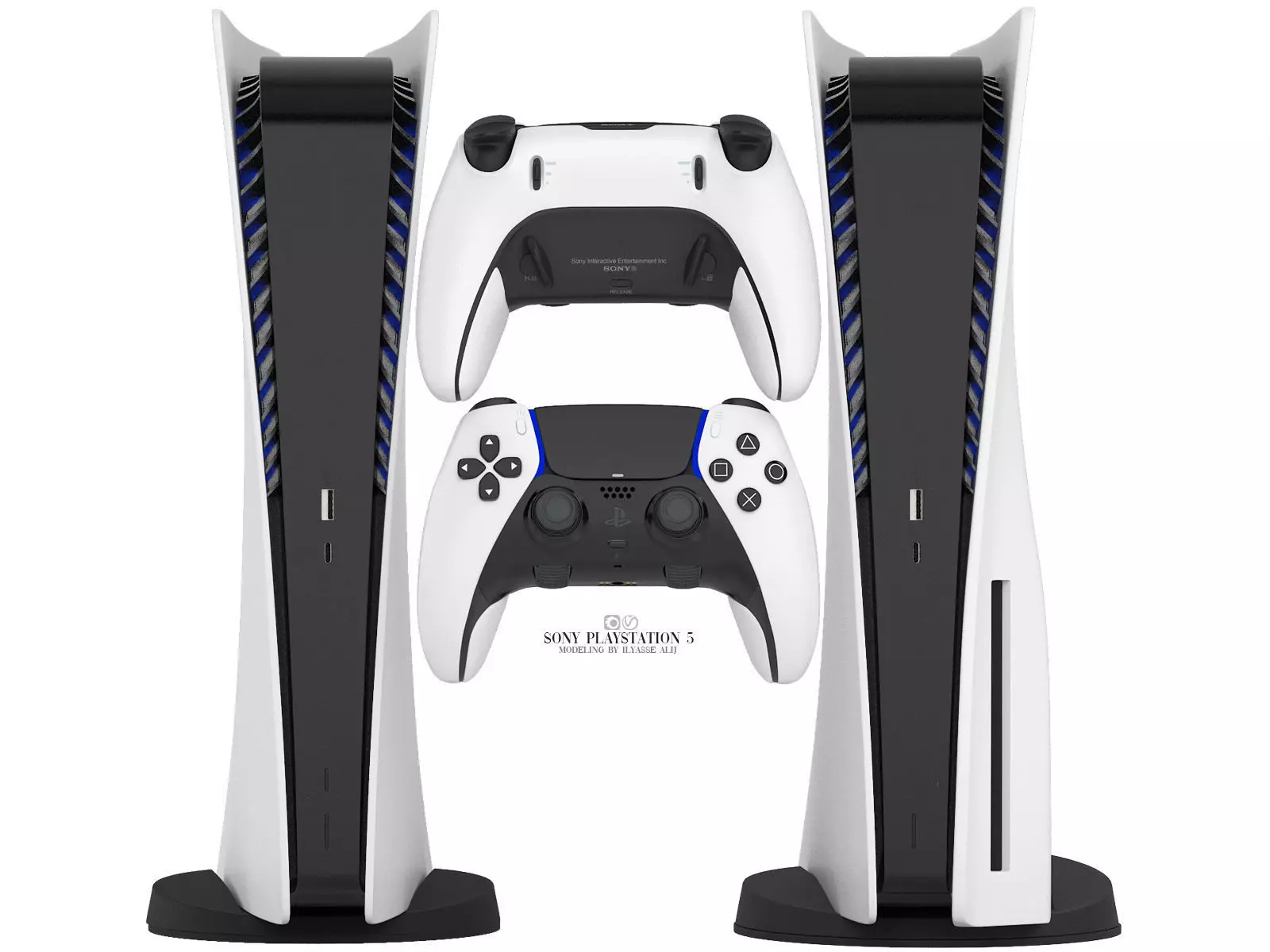 sony playstation 5 with dualsense edge controller 3D model