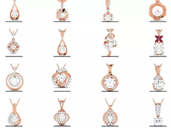 30 Women solitaire pendant necklace 3dm render detail Collection 