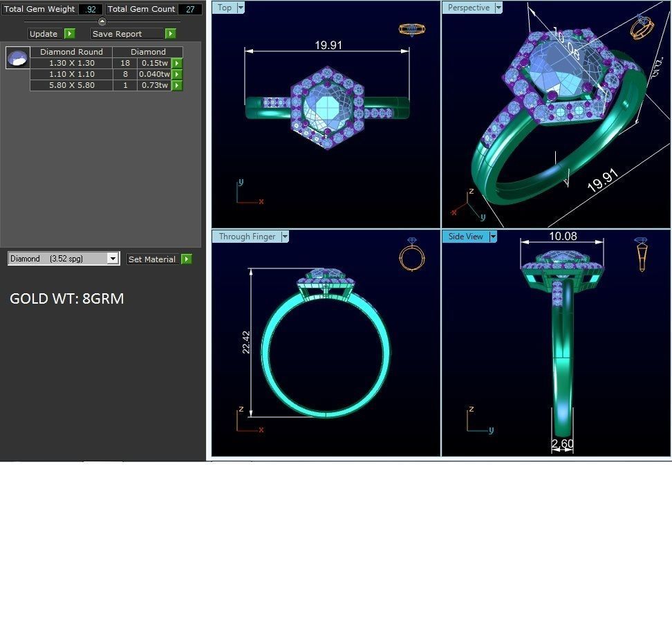 Women Solitaire Ring 3dm render details  3D print model_4