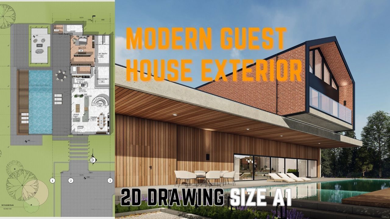 Modern Guest House Exterior Scene - kitchen bedroom furniture  3D model_1