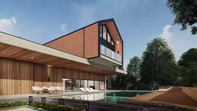Modern Guest House Exterior Scene - kitchen bedroom furniture  3D model