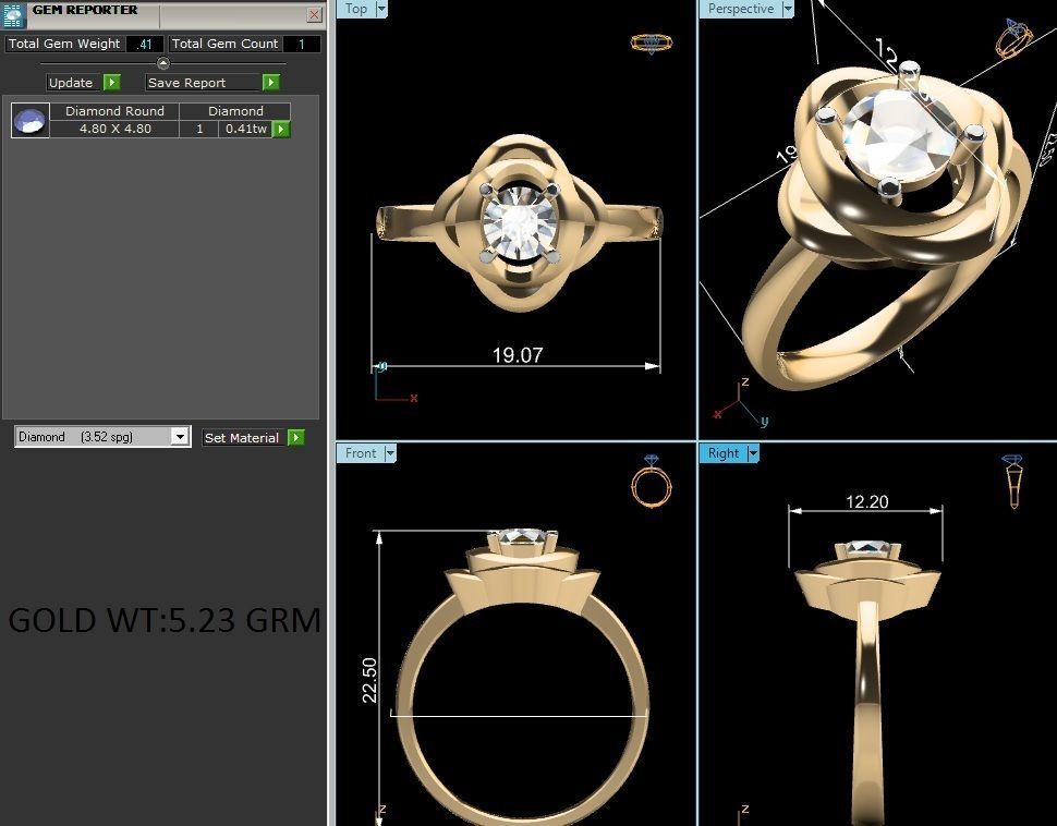 Women Mono Single Diamond Solitaire Ring 3dm render details 3D print model_5