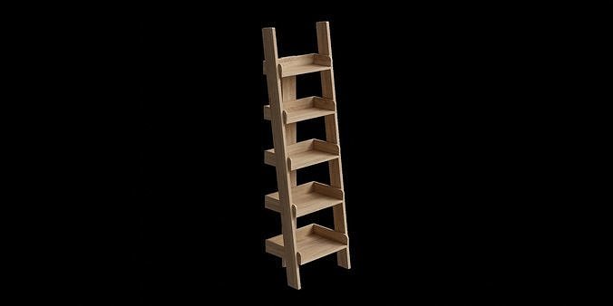 Narrow Ladder Oak Effect Shelf Low-poly 3D model