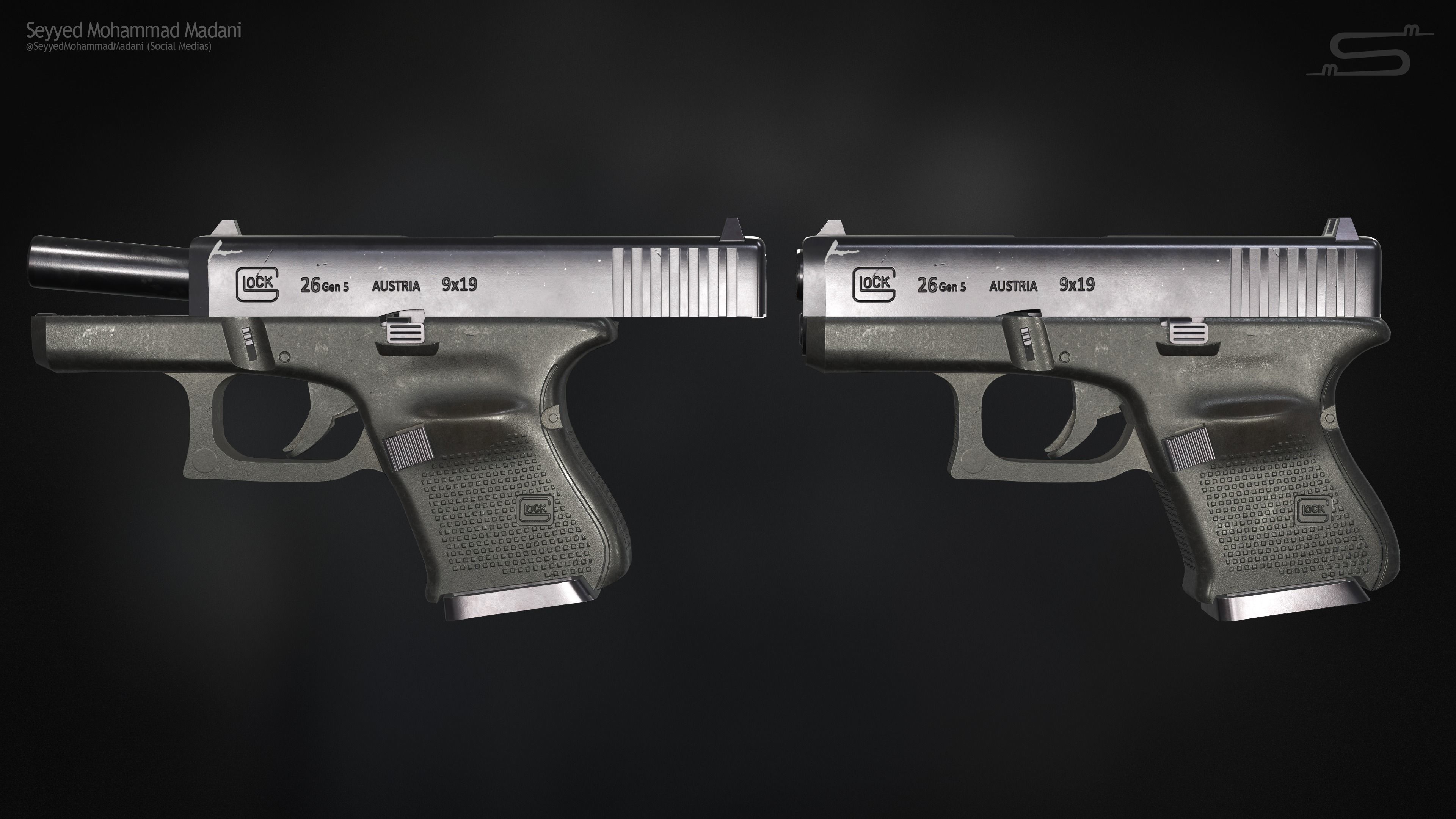 Glock 26 Gen 5 - Rigged Low-poly 3D model_4
