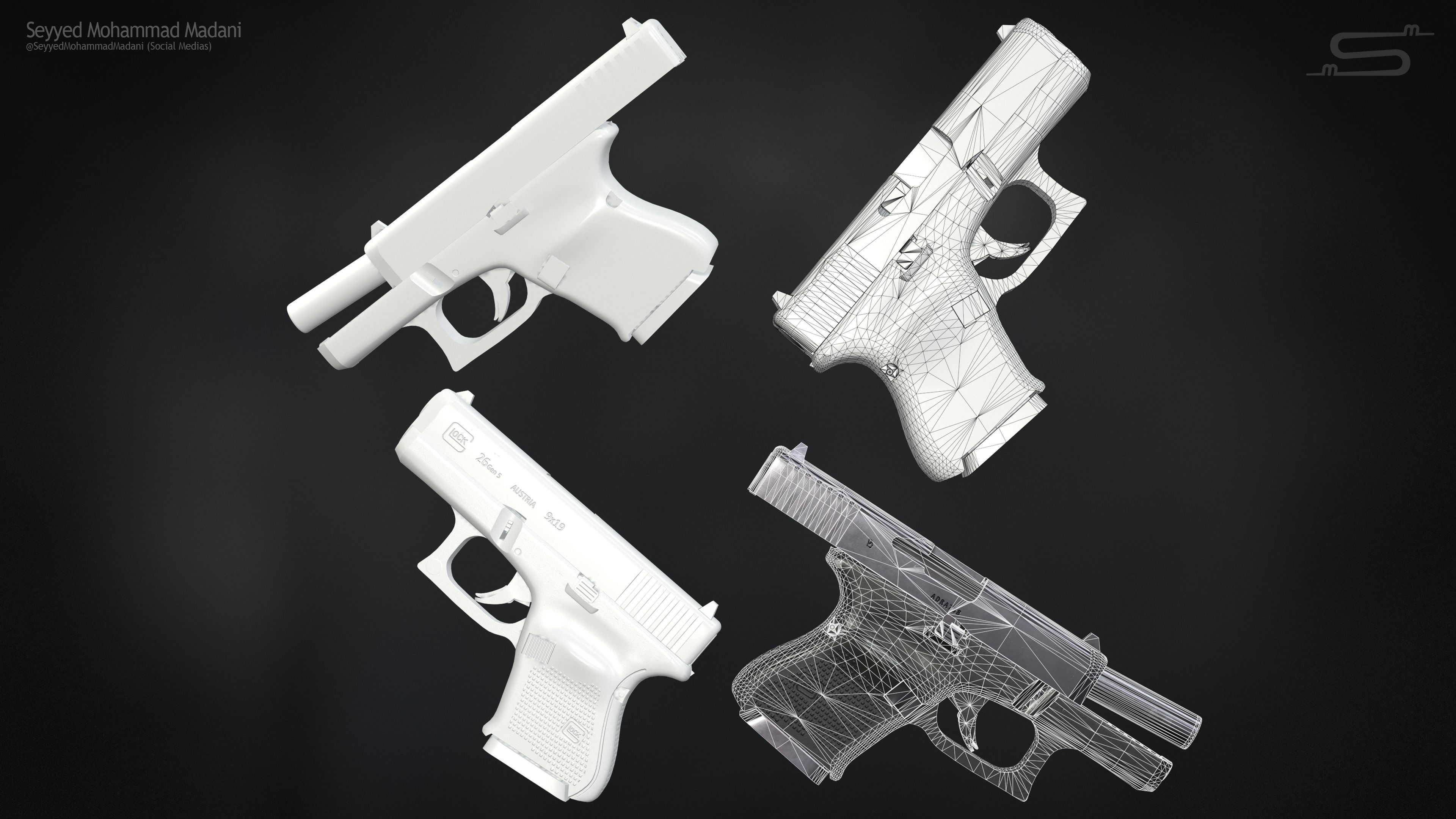 Glock 26 Gen 5 - Rigged Low-poly 3D model_10