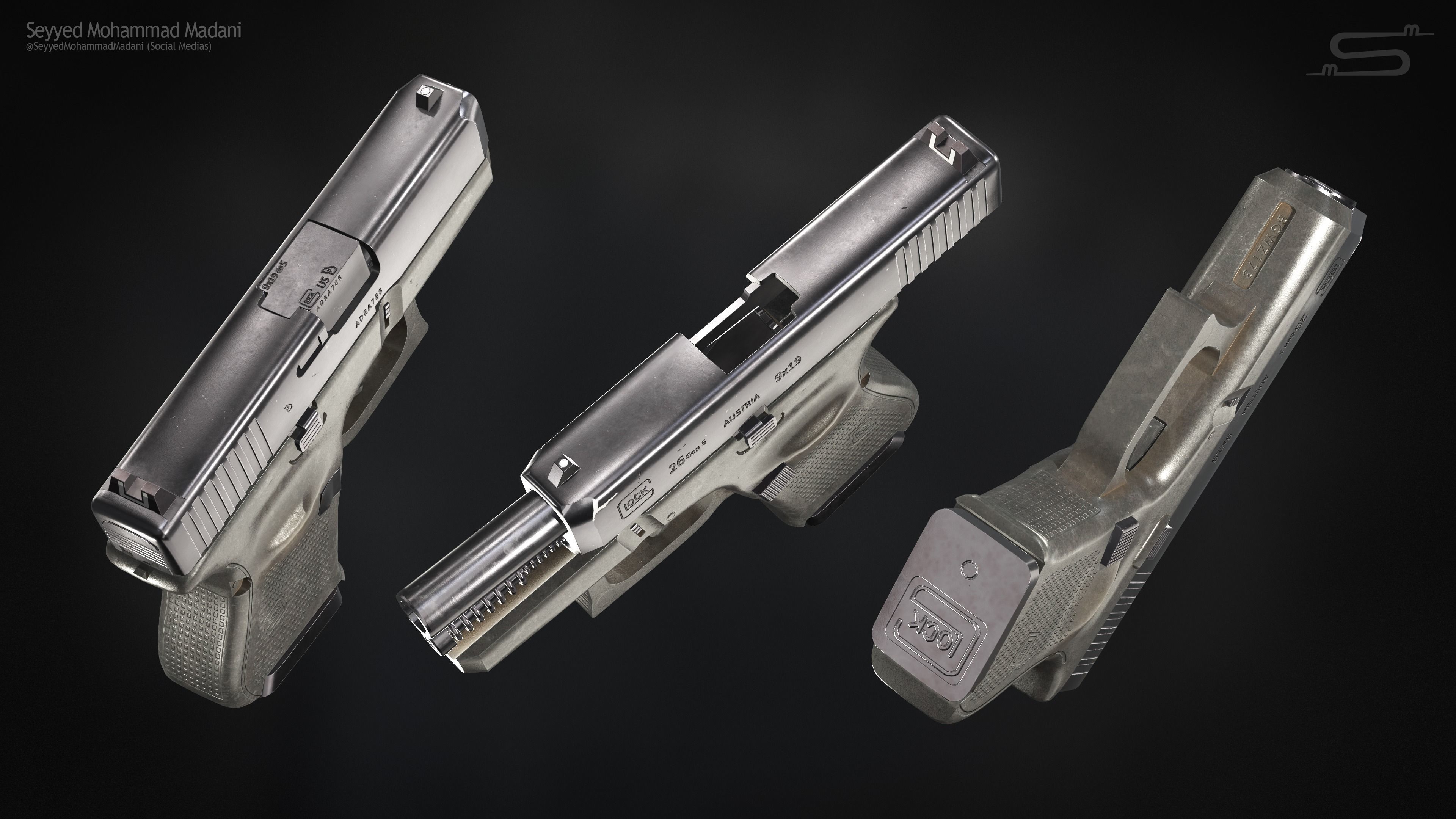 Glock 26 Gen 5 - Rigged Low-poly 3D model_9