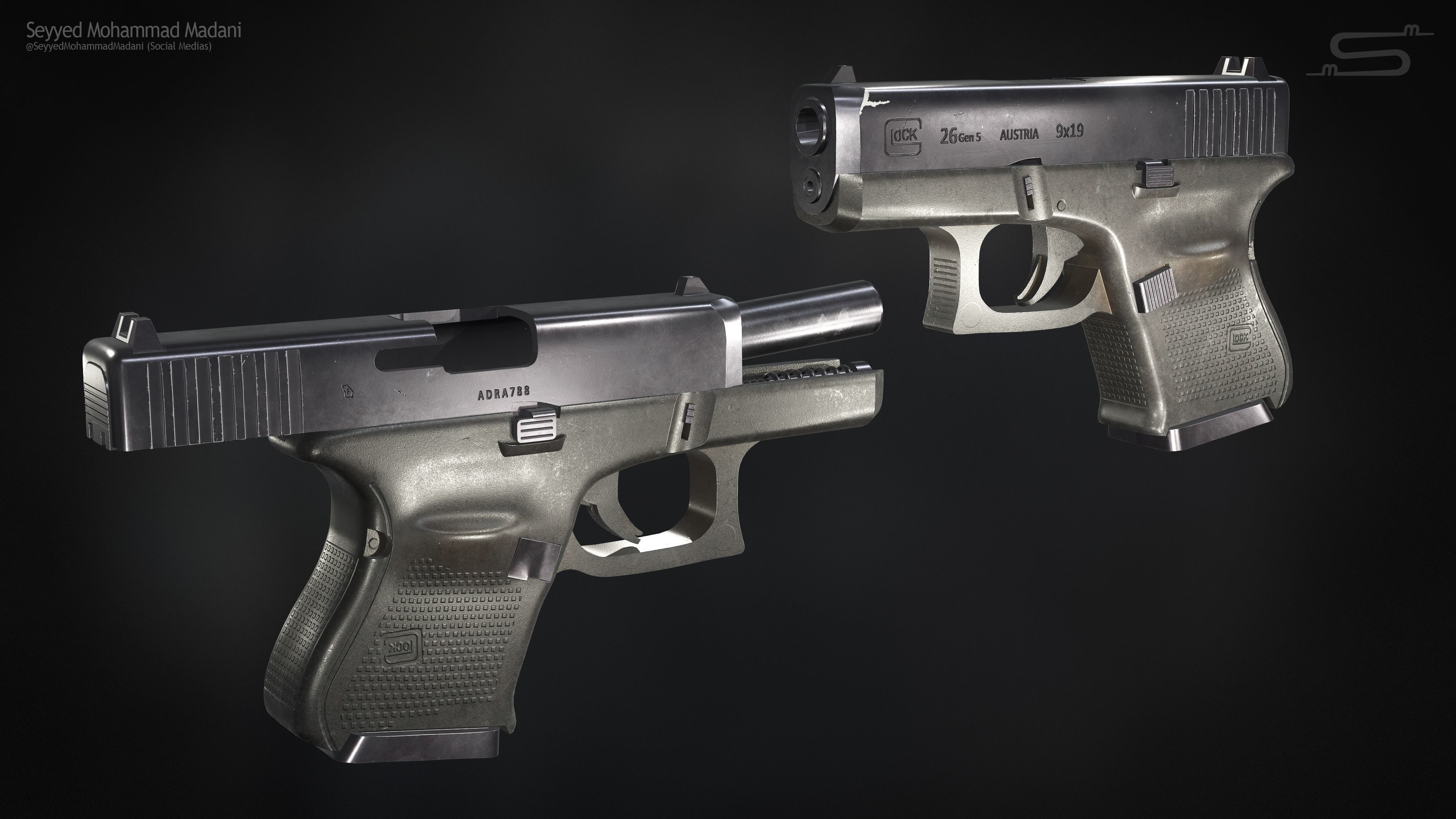 Glock 26 Gen 5 - Rigged Low-poly 3D model_5