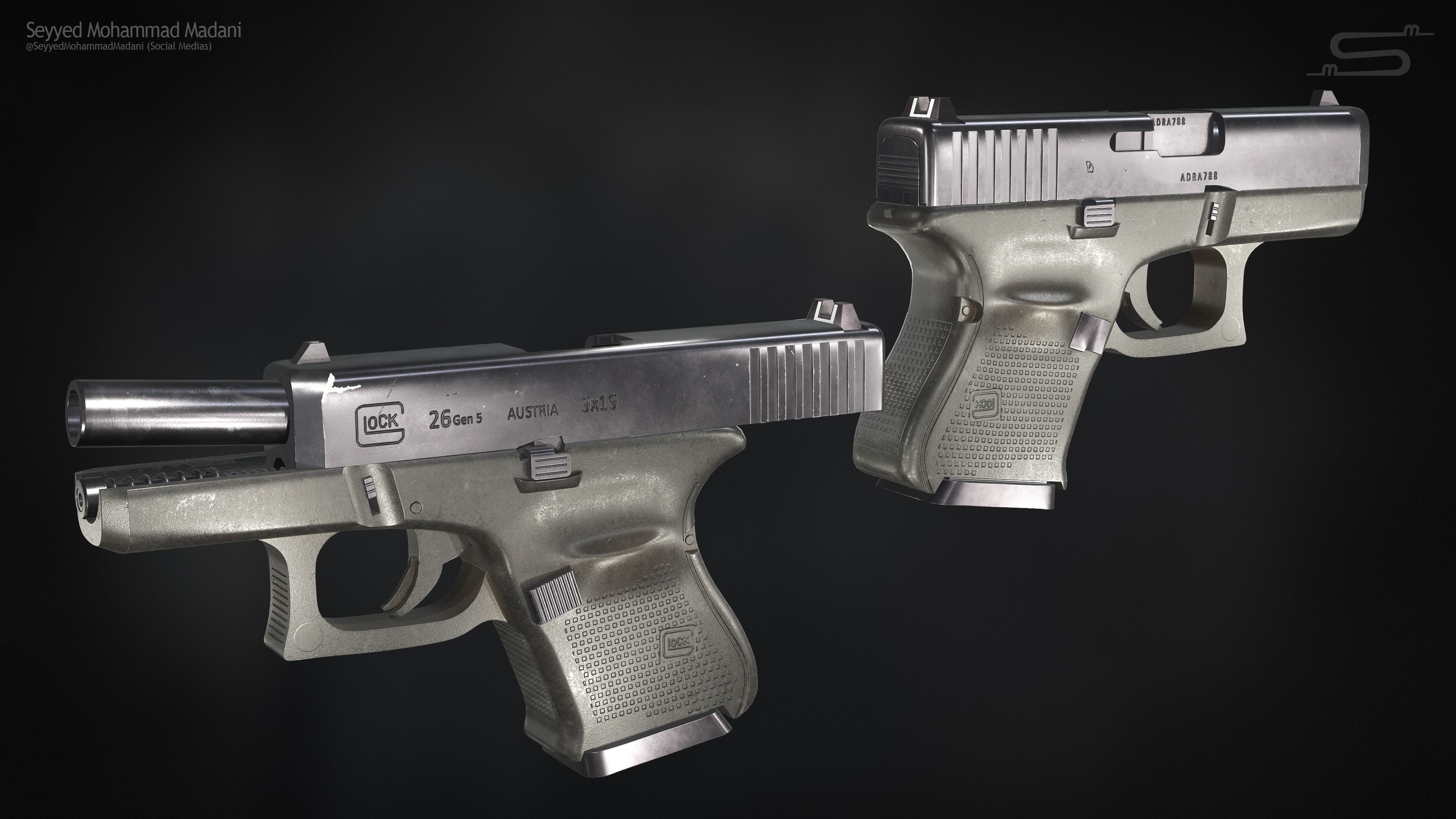 Glock 26 Gen 5 - Rigged Low-poly 3D model_6
