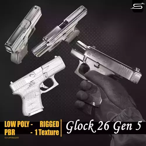 Glock 26 Gen 5 - Rigged Low-poly 3D model