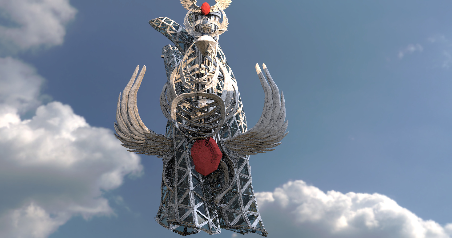 Modern art Winged spiral Tower 3  3D model_1