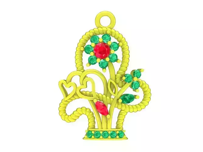 6135 Art Vase of Flowers Diamond Pendant 