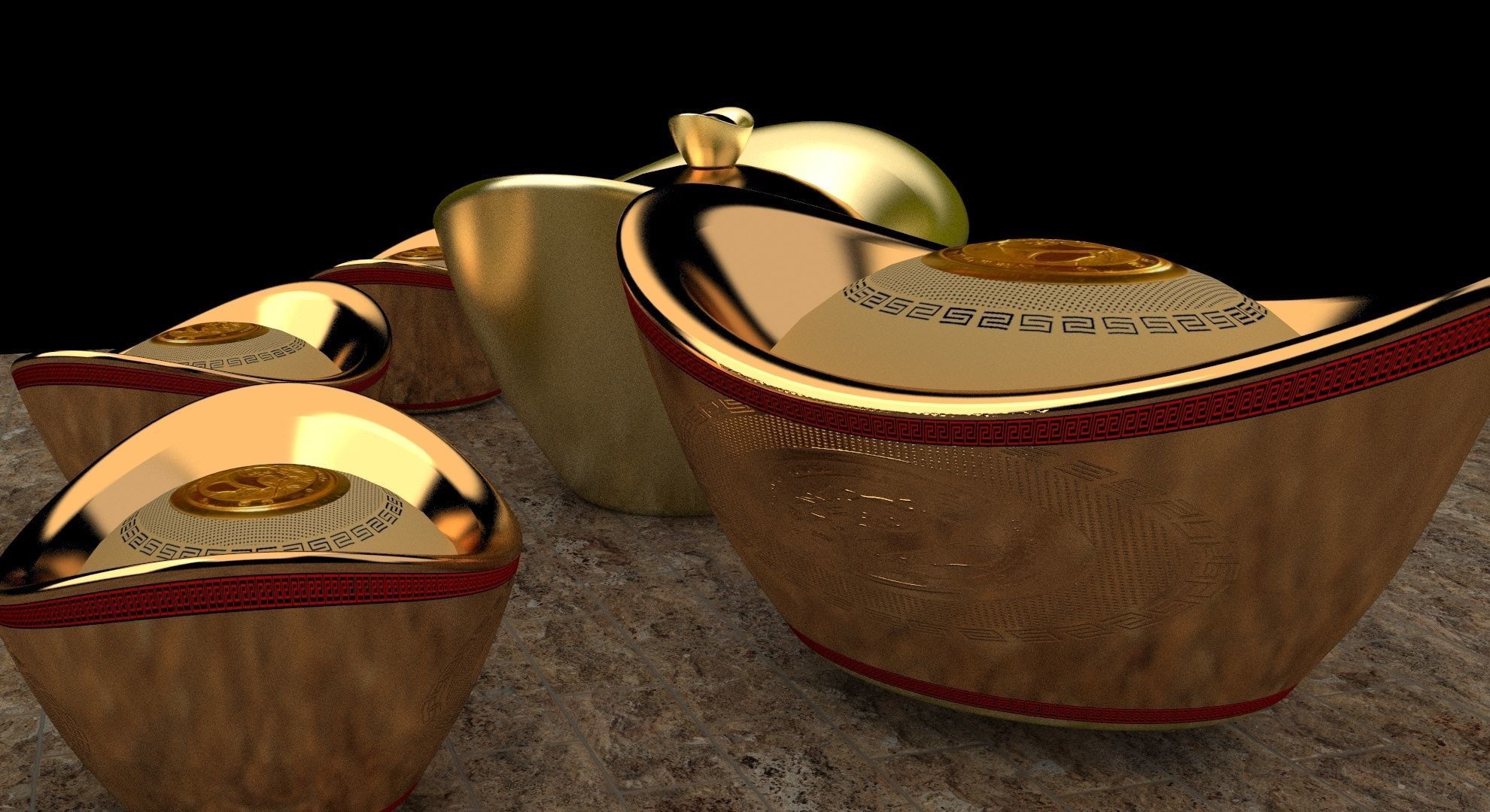 chinese gold ingot 3D model_2