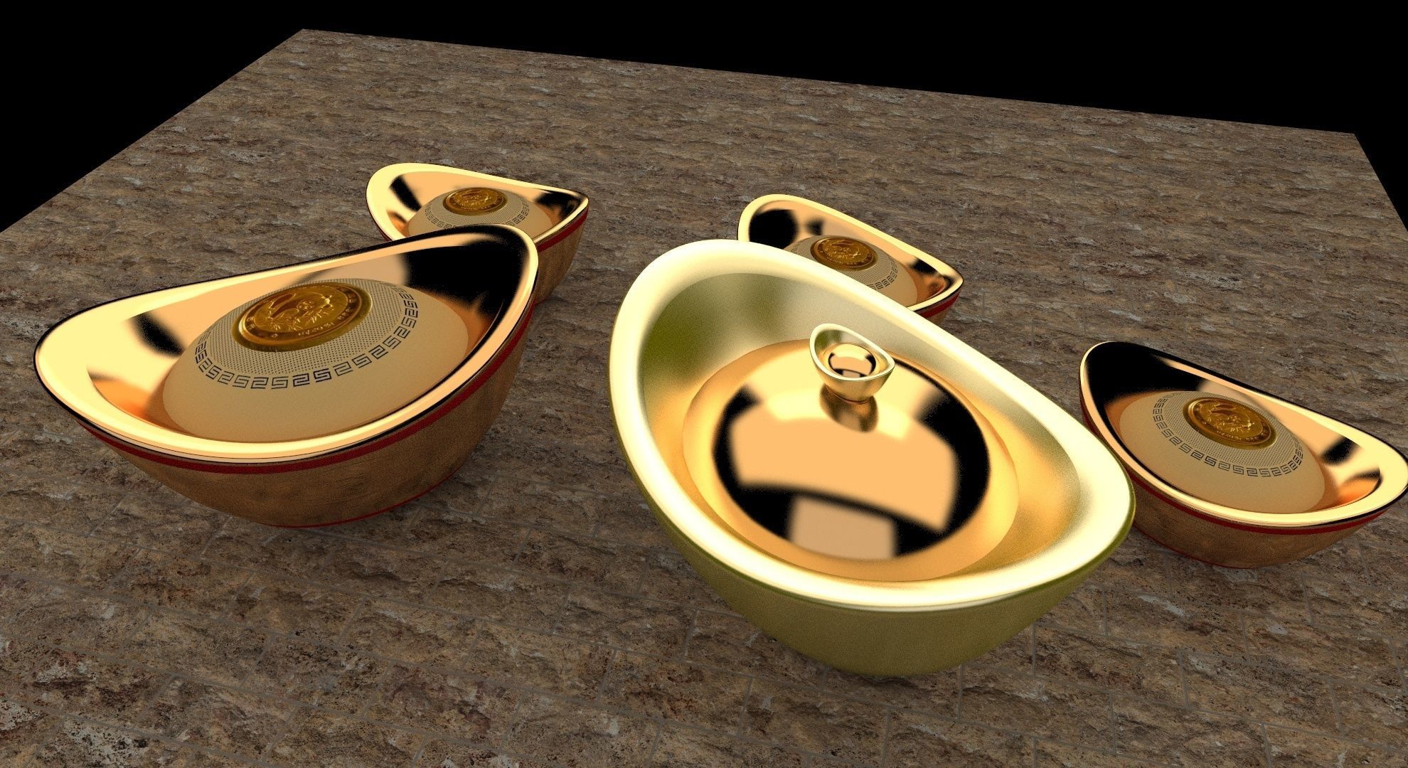 chinese gold ingot 3D model_1