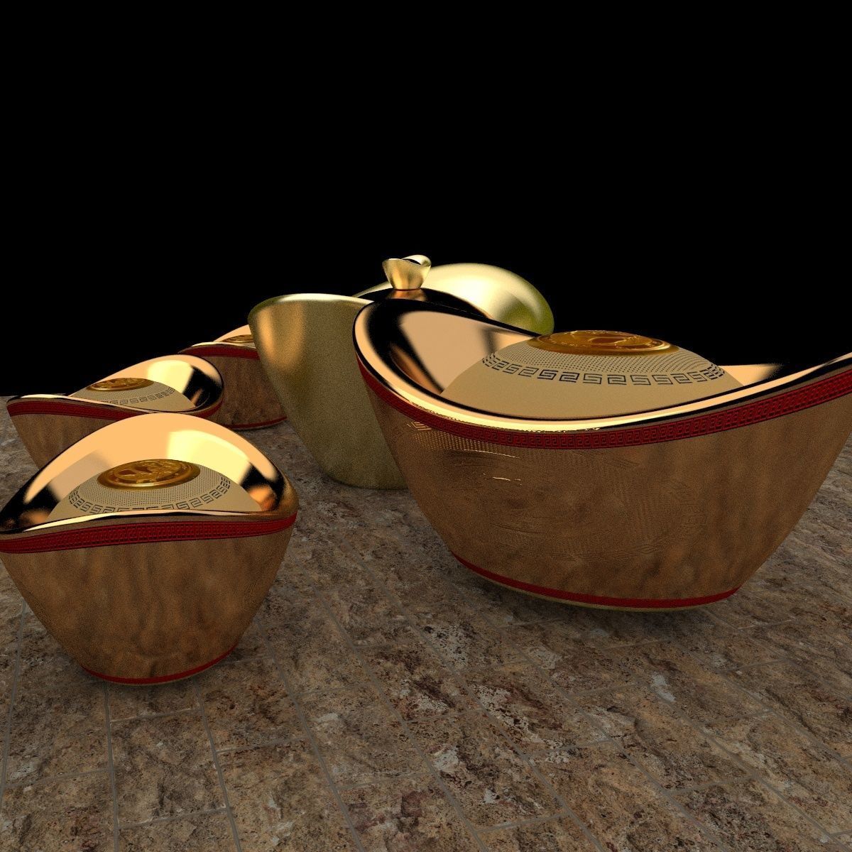 chinese gold ingot 3D model_5