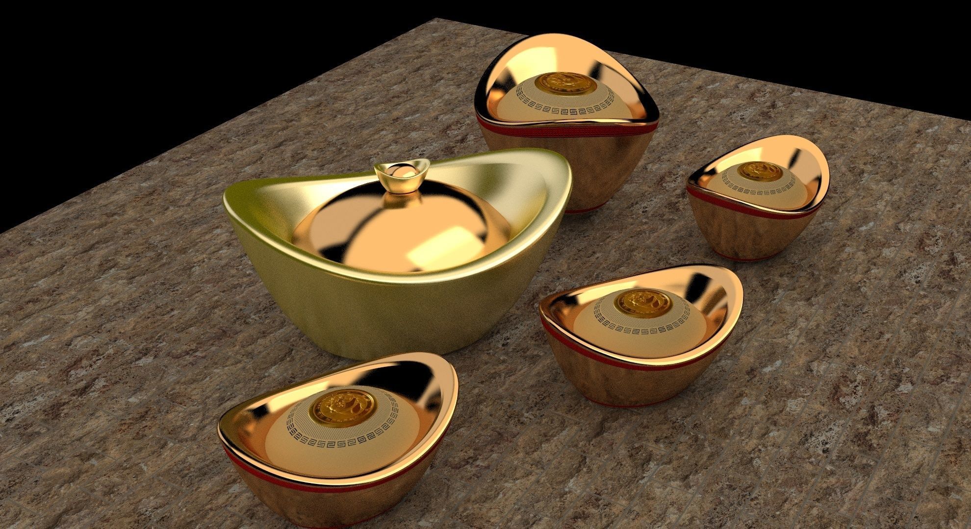 chinese gold ingot 3D model_3