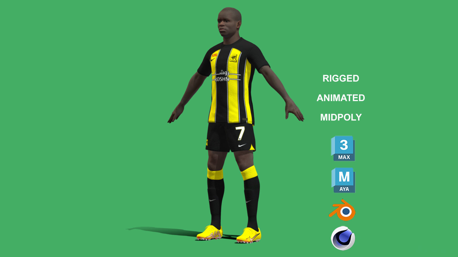 3D Rigged NGolo Kante Al-Ittihad 2024 3D model_12