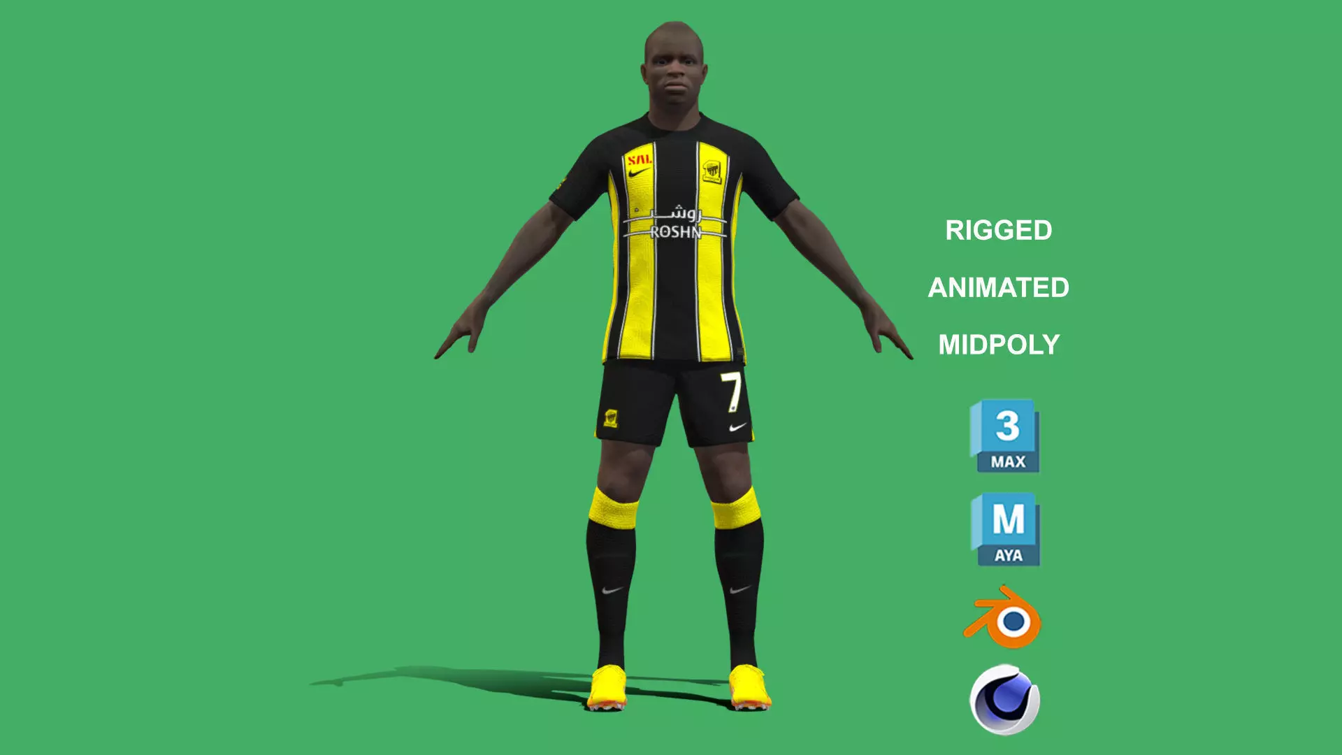 3D Rigged NGolo Kante Al-Ittihad 2024 3D model_0