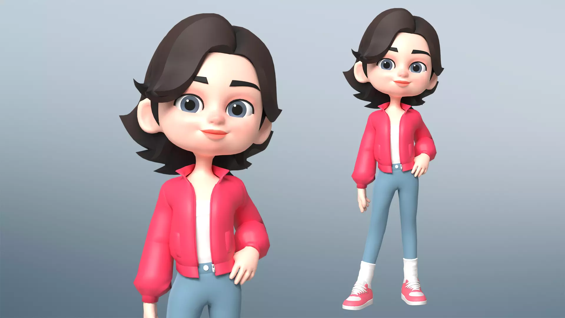 Cartoon Teen Girl Character 2 Low-poly 3D model