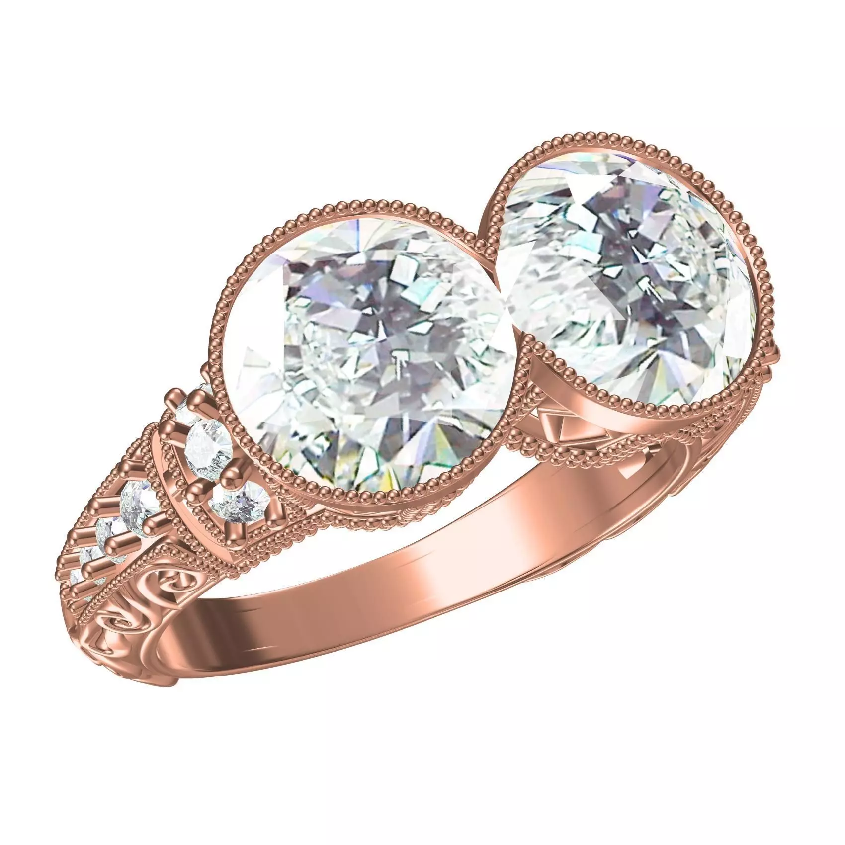 Antique Two Stone Art Deco Engagement Ring 3D print model