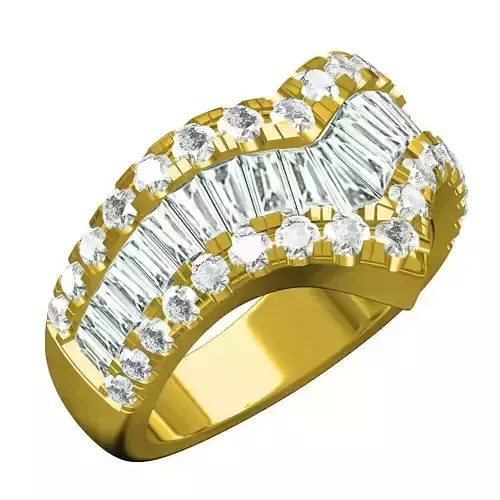 Round and Baguette Diamond Engagement Band