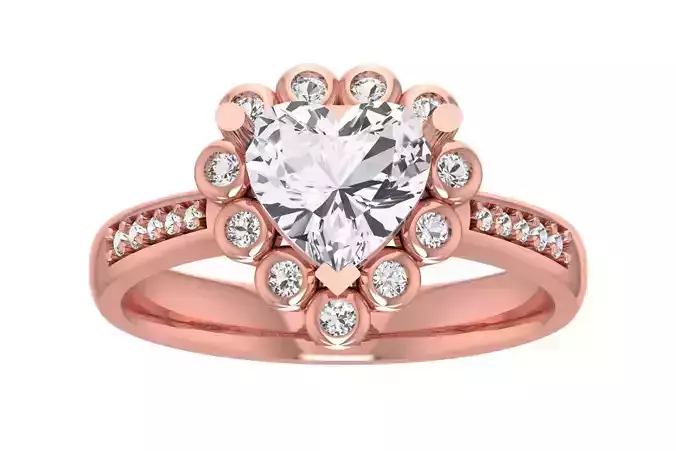 Heart Solitaire Wedding Engagement Bezel Set Halo Ring