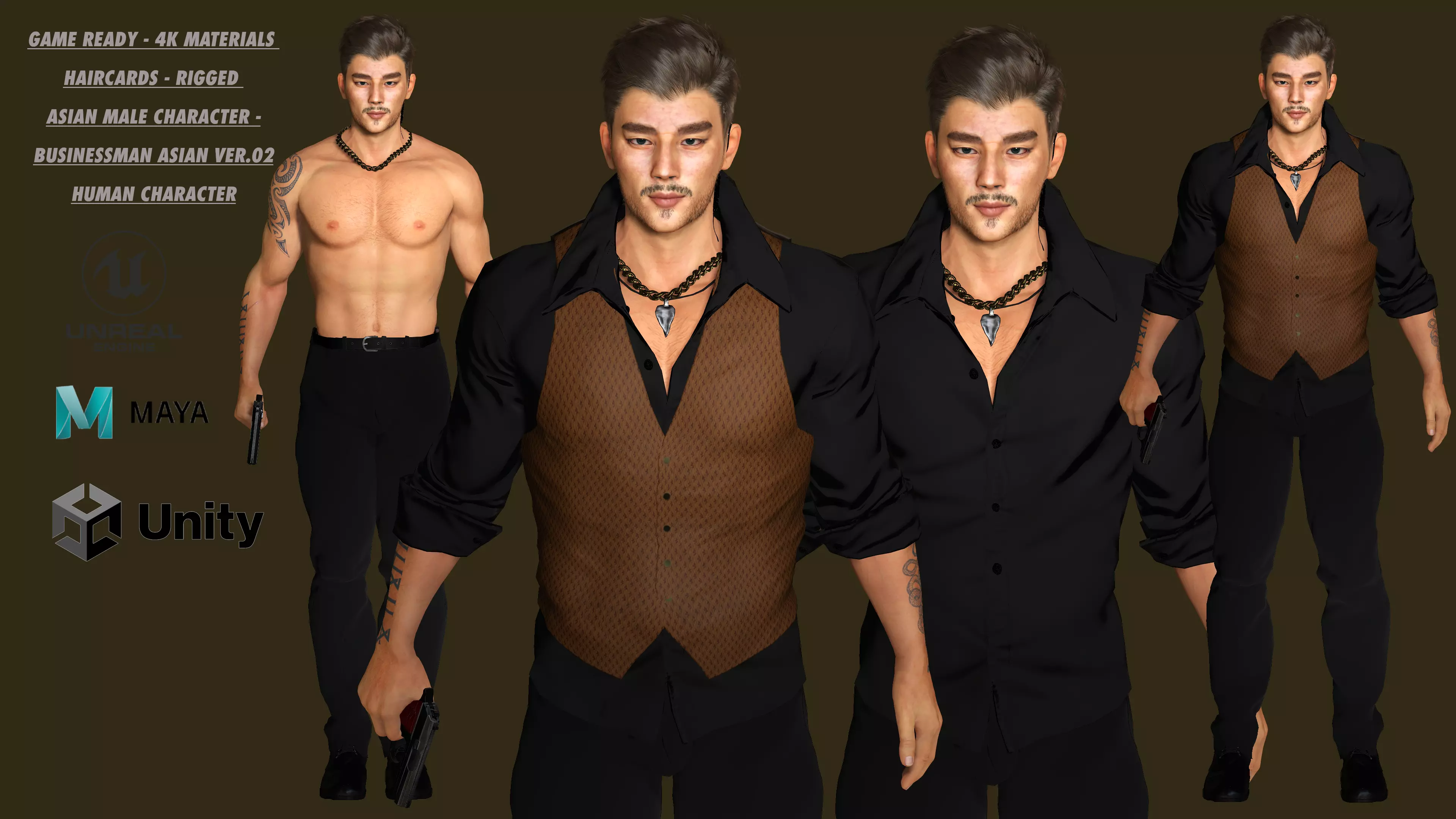 AAA 3D REALISTIC CHARACTER - BUSINESSMAN ASIAN Ver 02 Low-poly 3D model_0