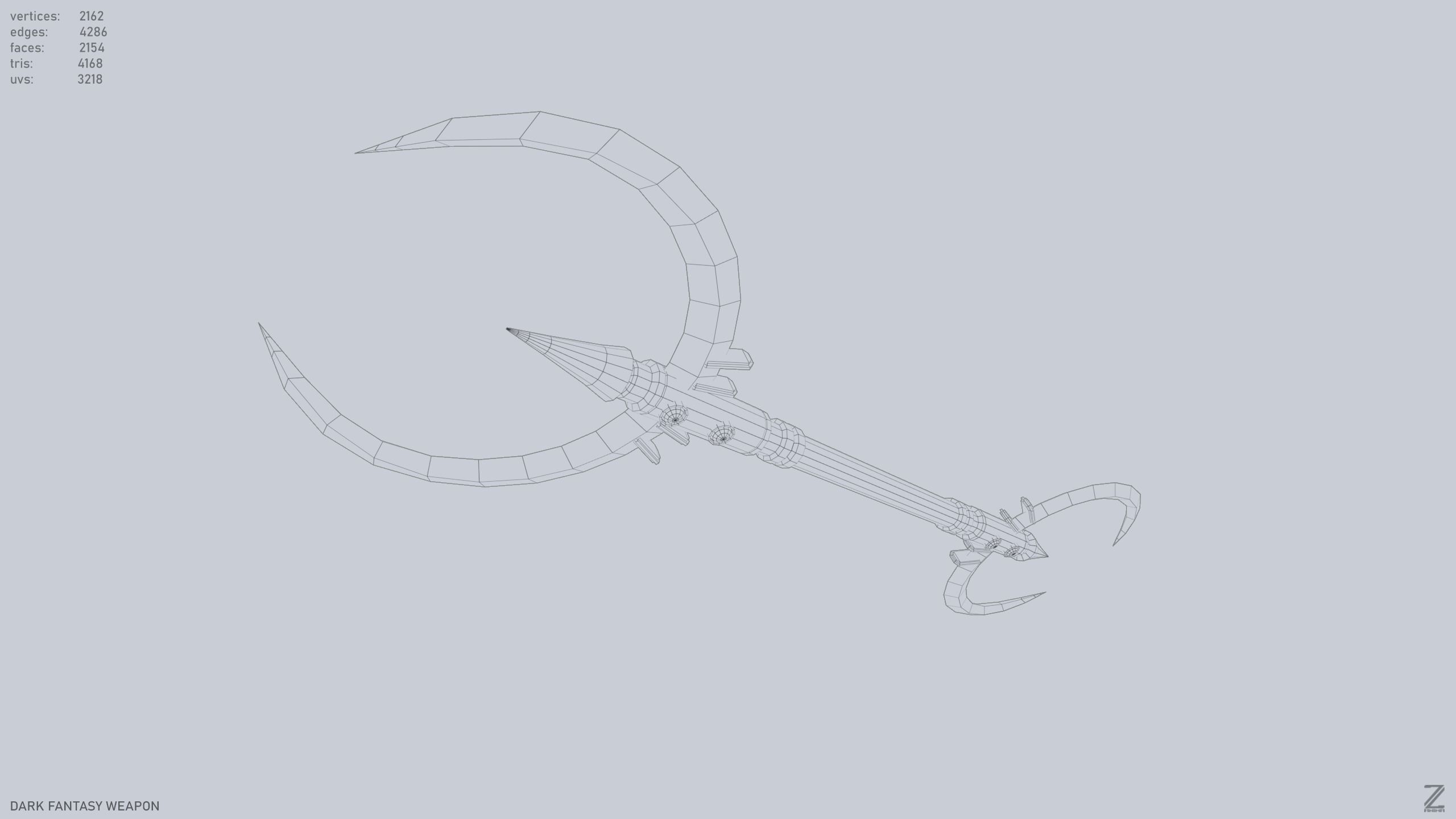 Dark fantasy weapon Low-poly 3D model_12