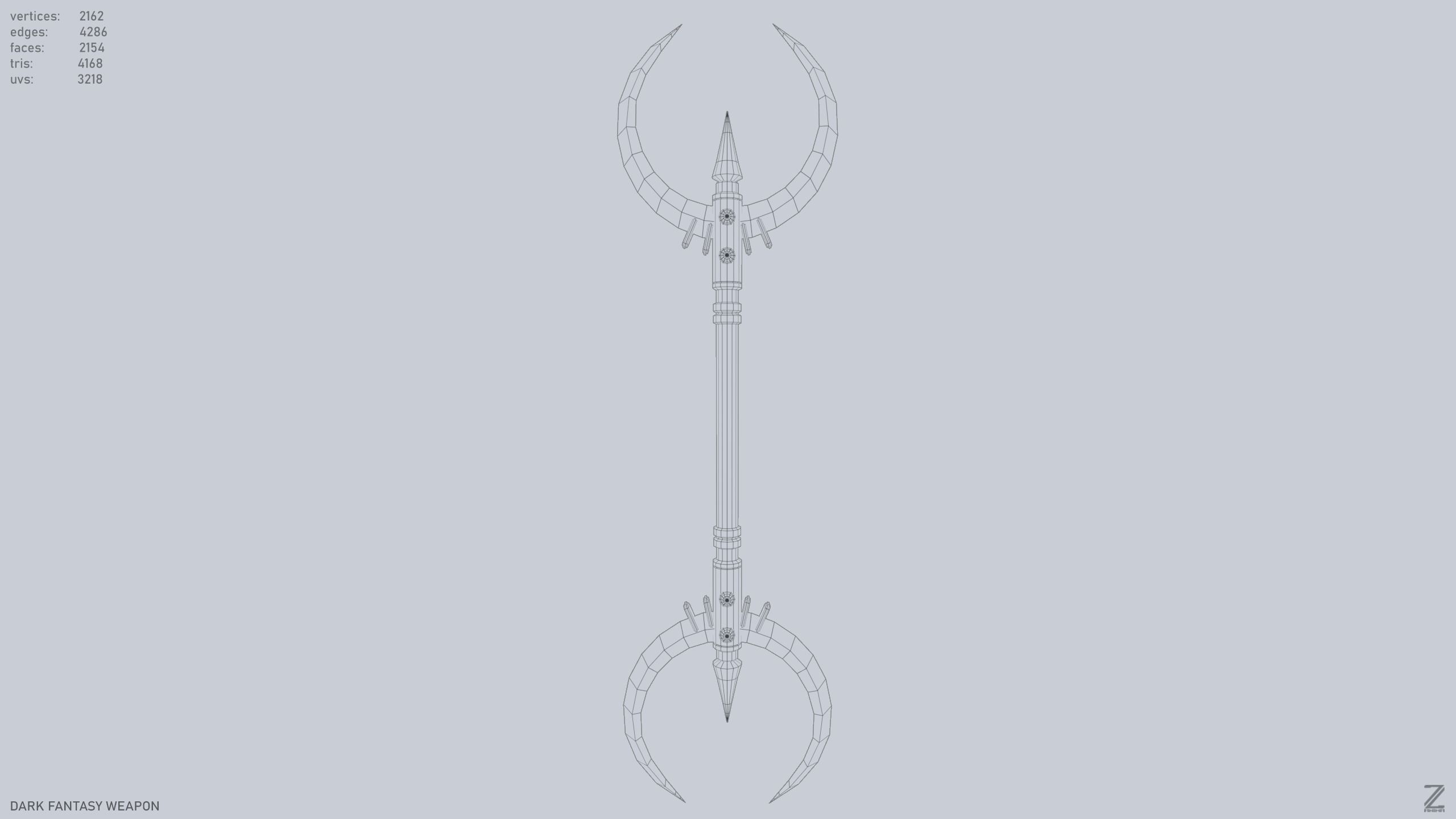 Dark fantasy weapon Low-poly 3D model_8