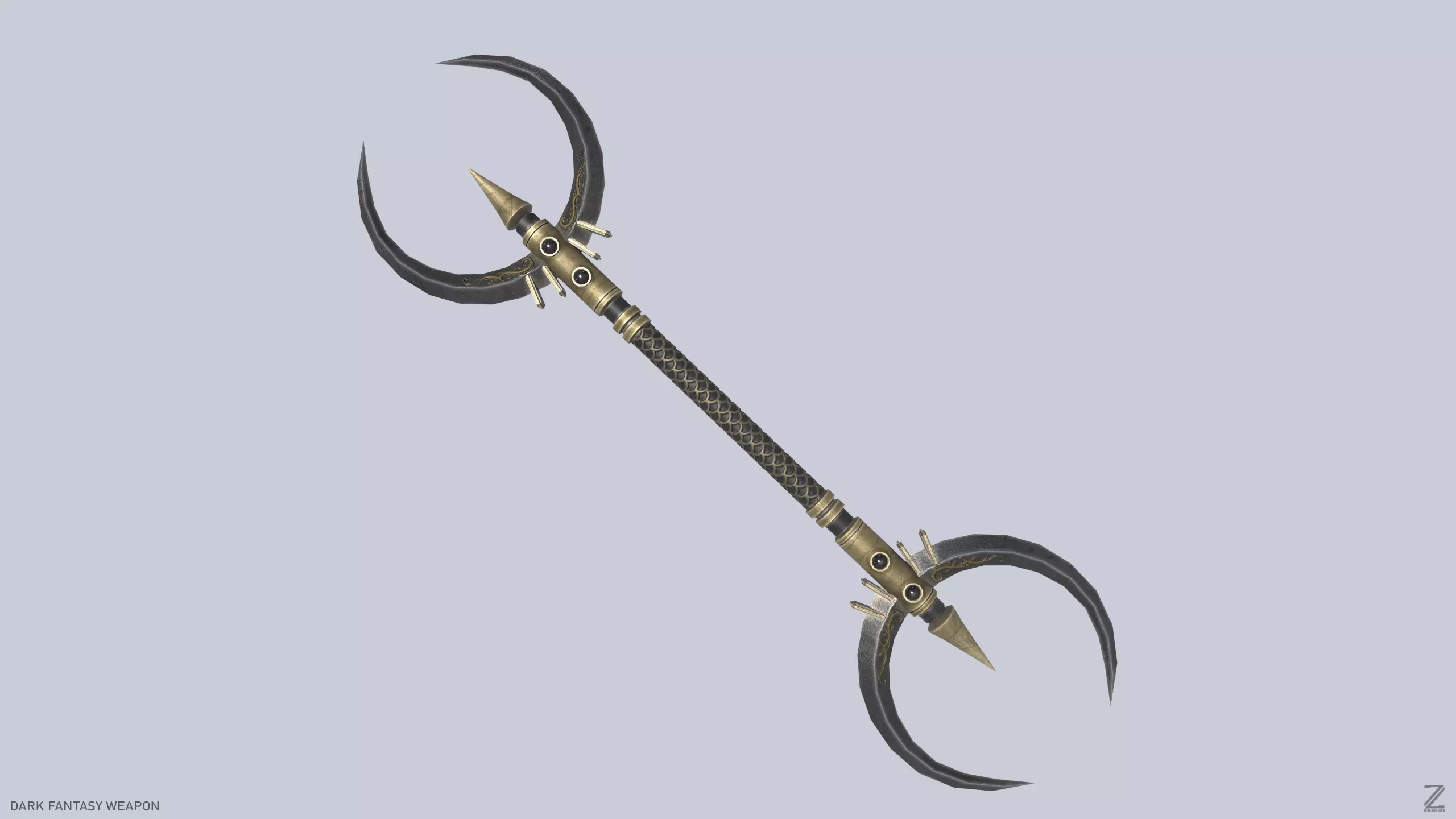 Dark fantasy weapon Low-poly 3D model_0