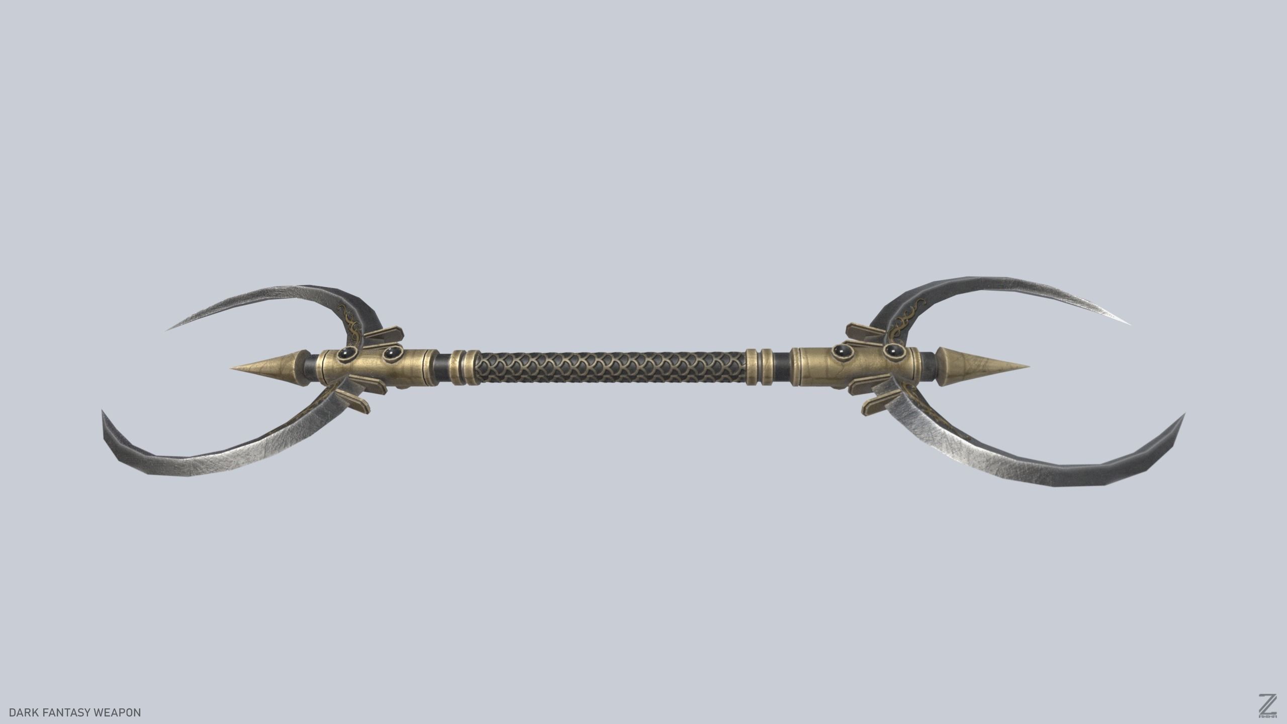 Dark fantasy weapon Low-poly 3D model_3