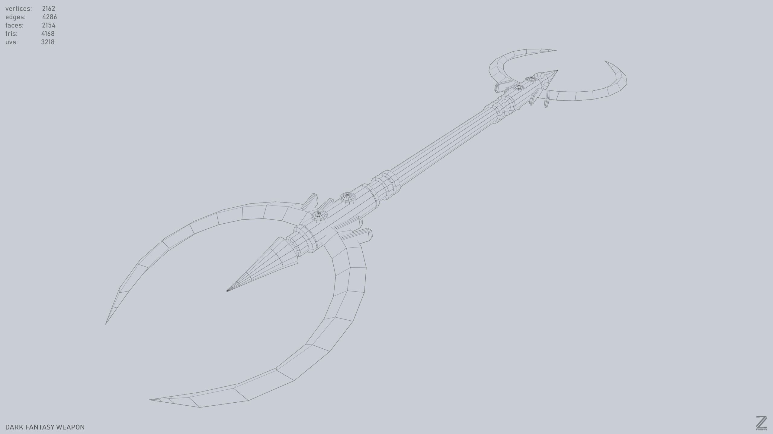 Dark fantasy weapon Low-poly 3D model_11