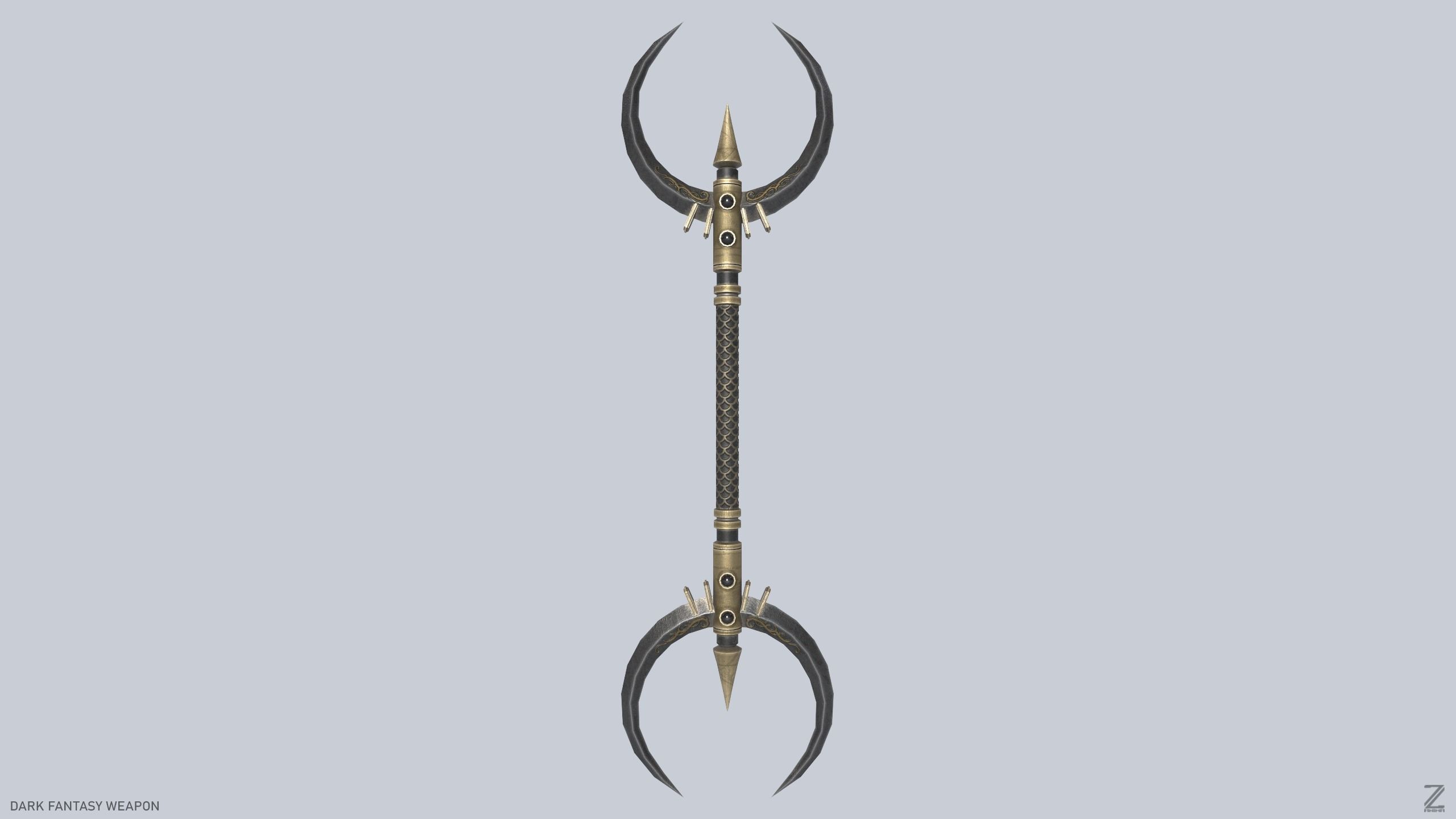 Dark fantasy weapon Low-poly 3D model_1