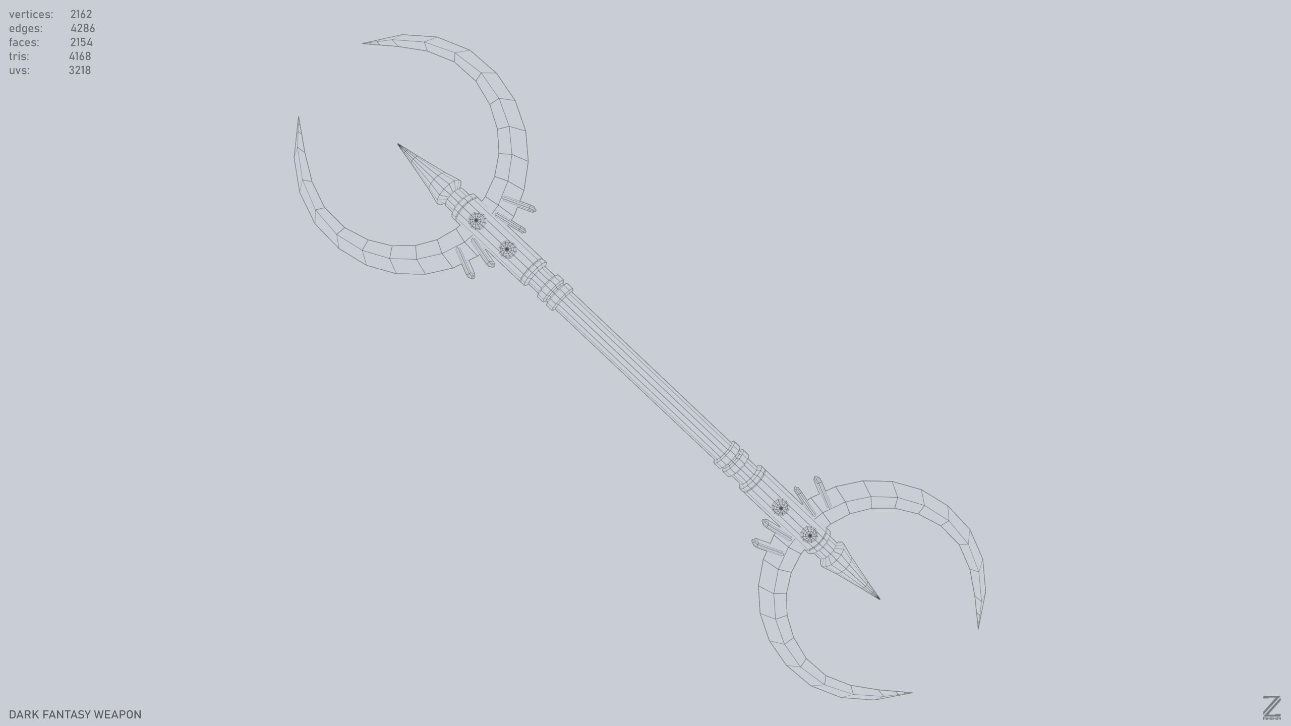 Dark fantasy weapon Low-poly 3D model_9