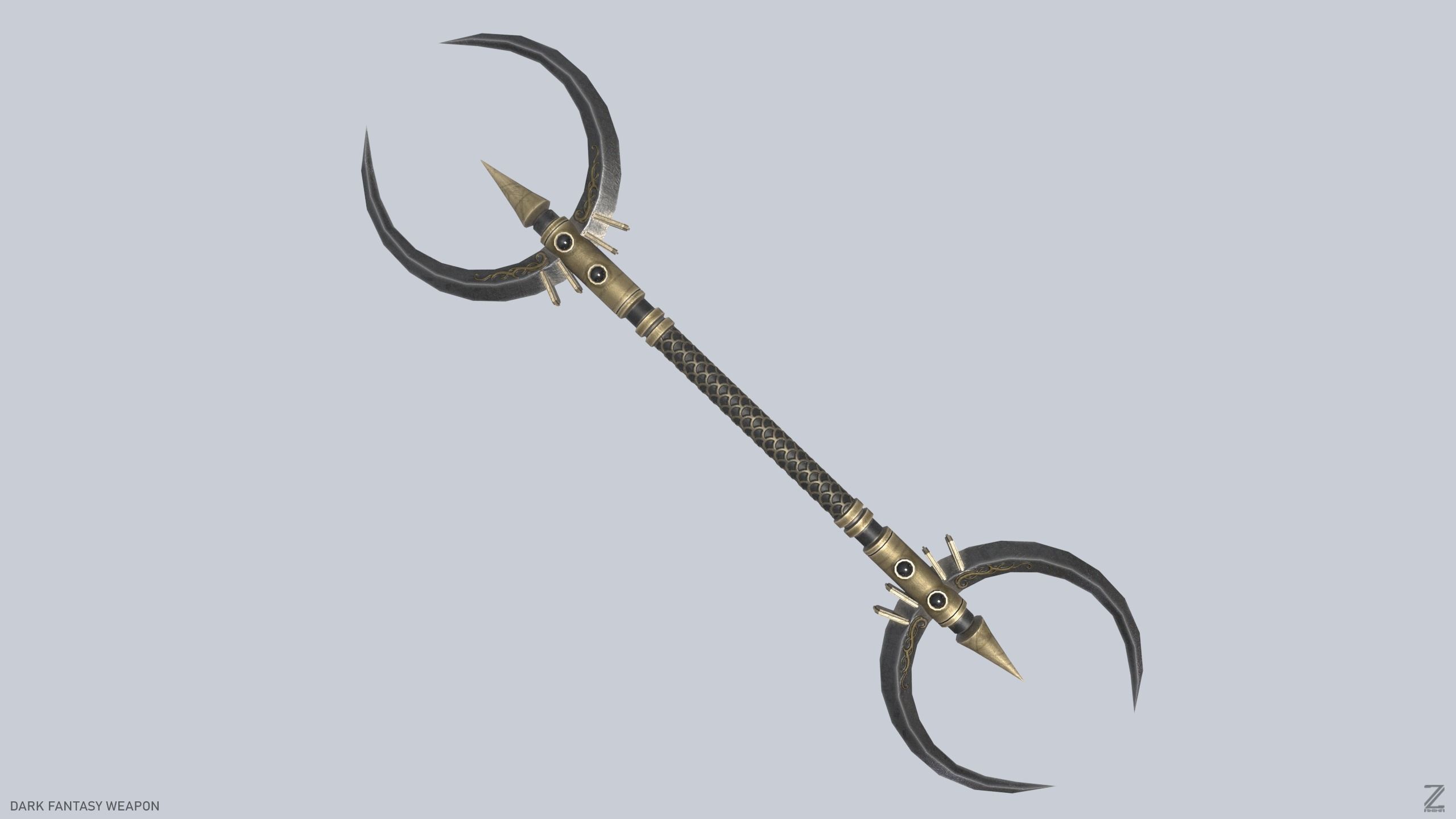 Dark fantasy weapon Low-poly 3D model_6