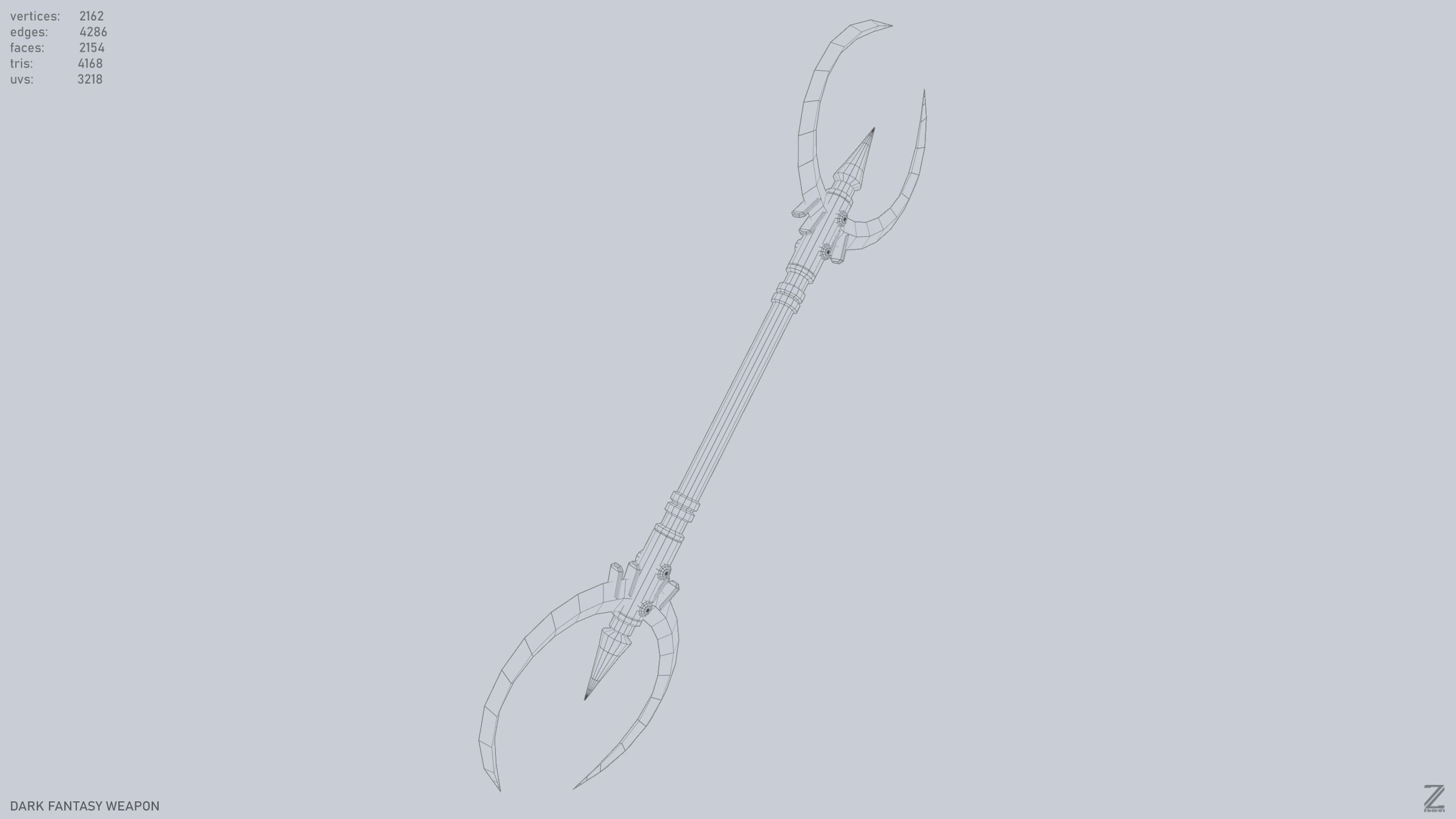 Dark fantasy weapon Low-poly 3D model_14