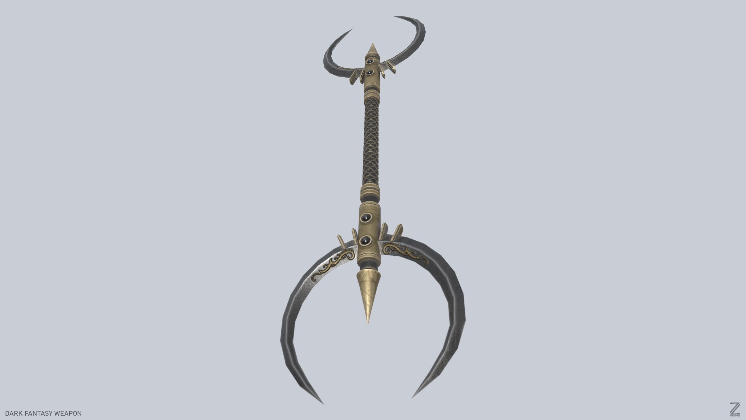 Dark fantasy weapon Low-poly 3D model_5