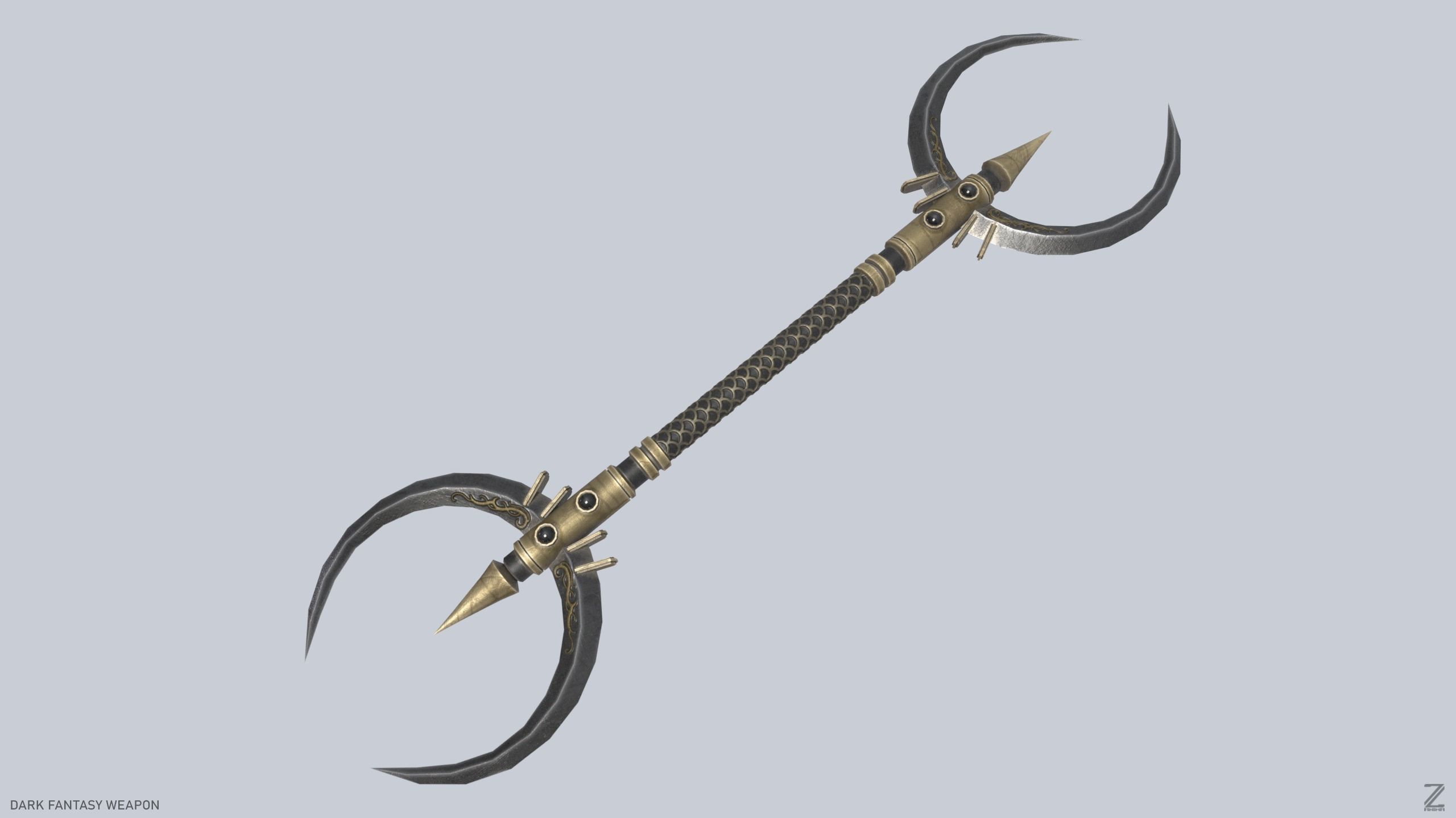Dark fantasy weapon Low-poly 3D model_4