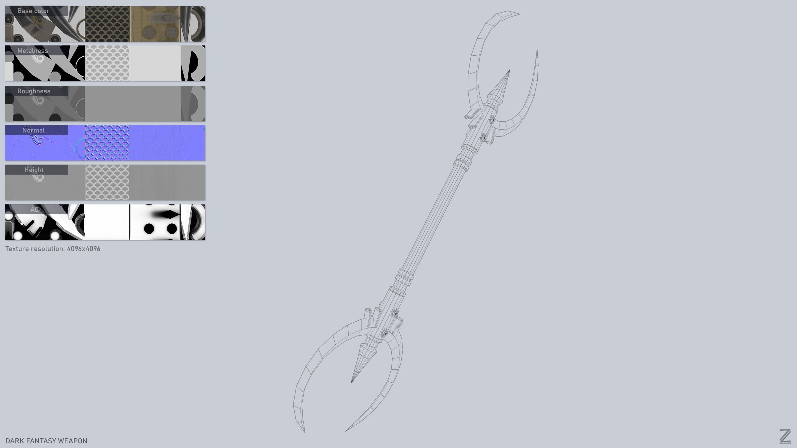 Dark fantasy weapon Low-poly 3D model_2