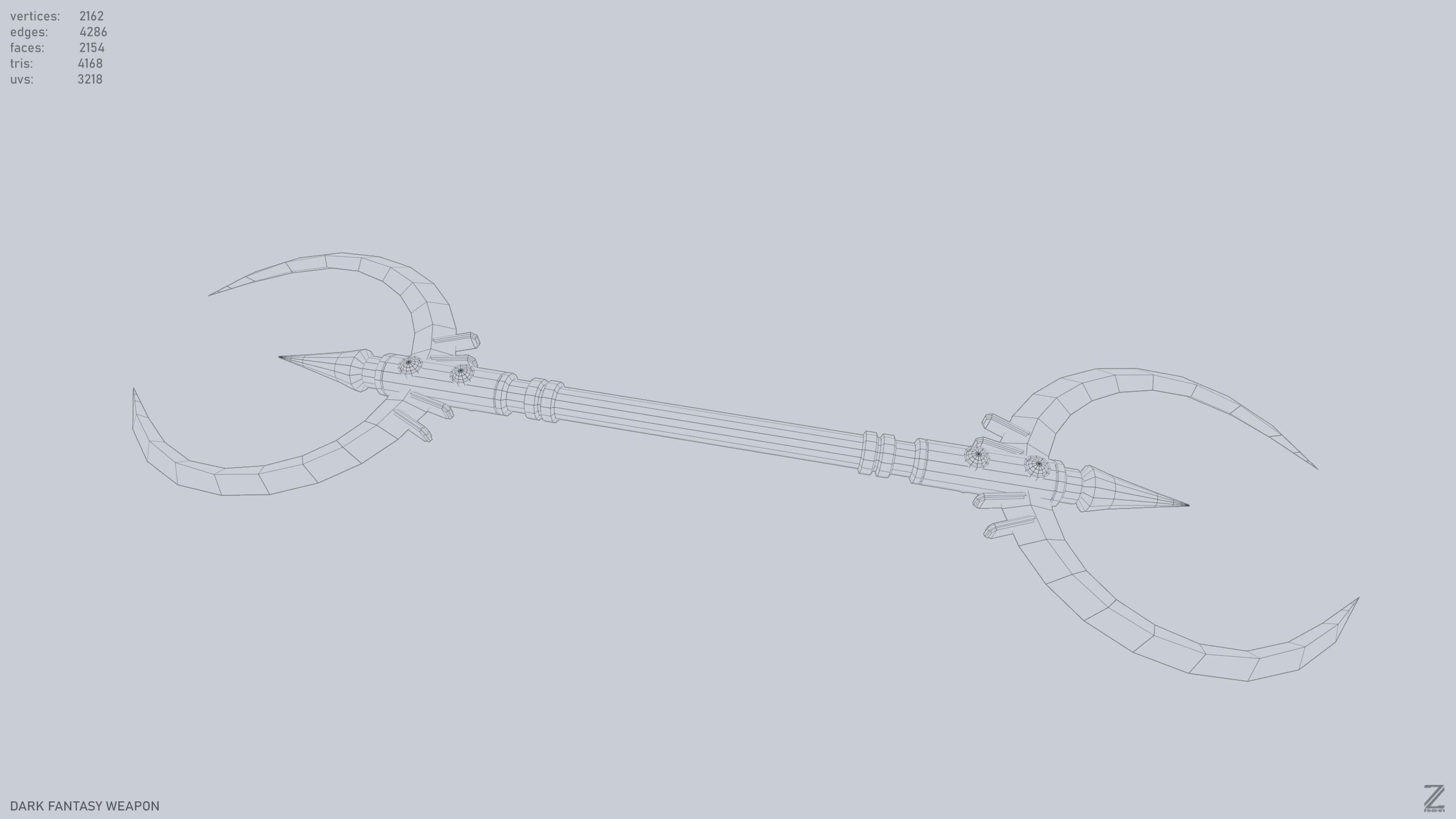 Dark fantasy weapon Low-poly 3D model_10