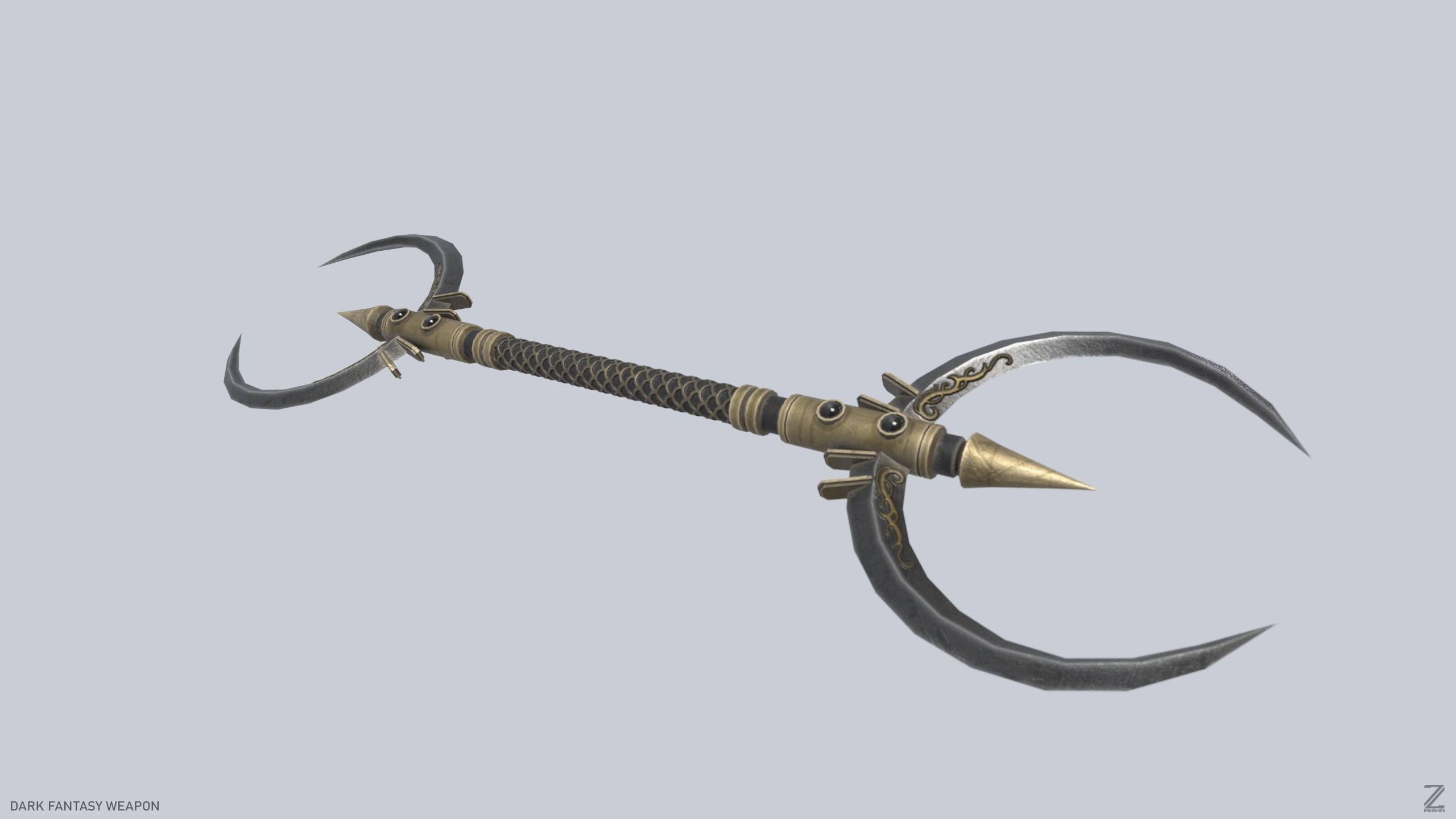 Dark fantasy weapon Low-poly 3D model_7