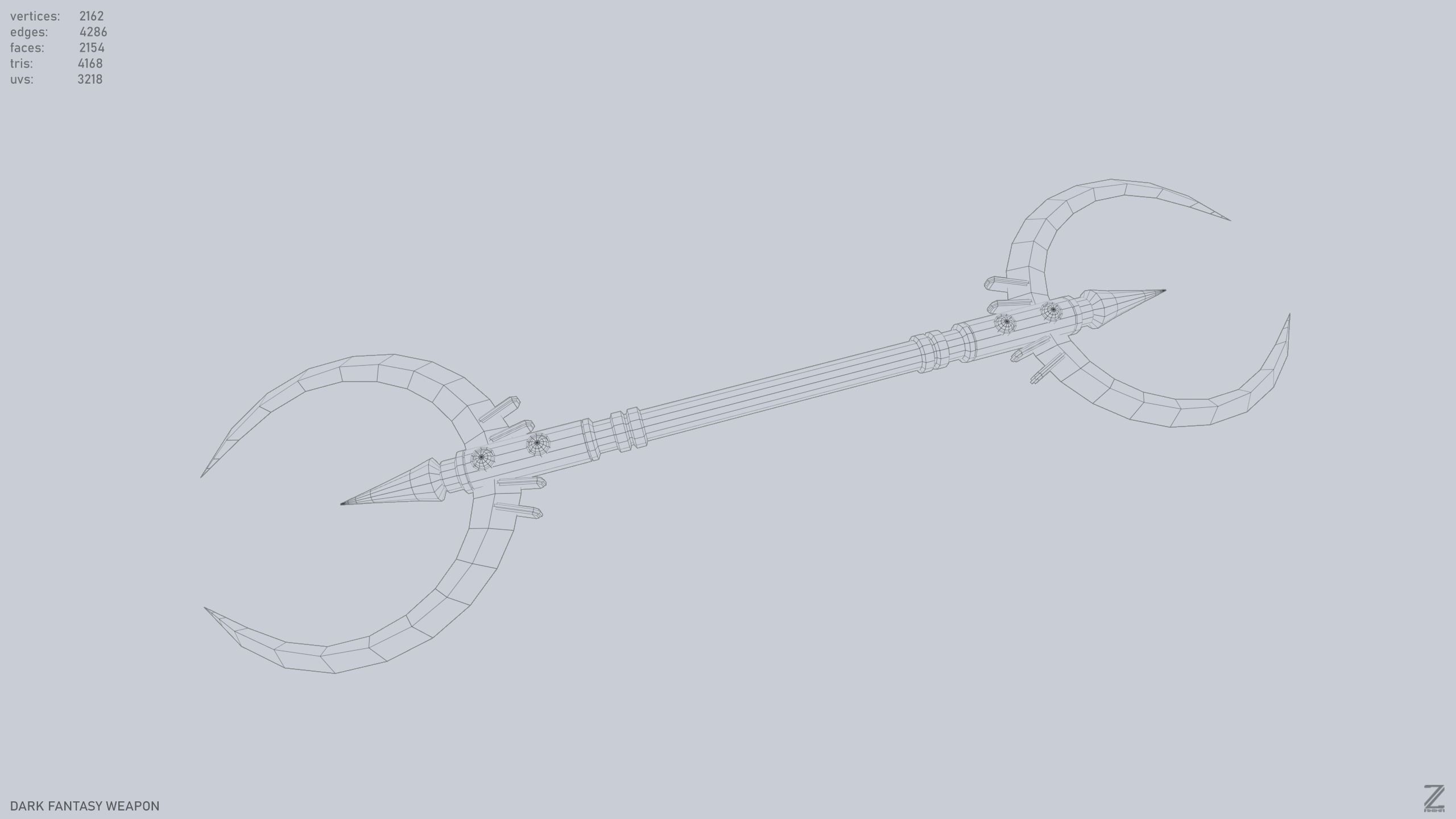 Dark fantasy weapon Low-poly 3D model_13