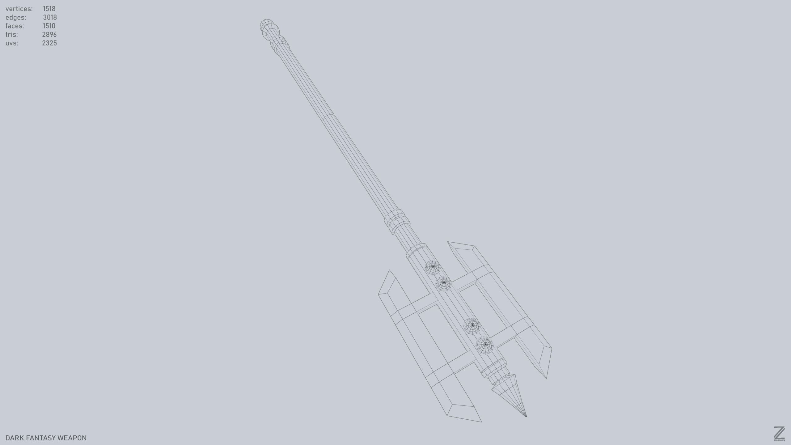 Dark fantasy weapon Low-poly 3D model_11