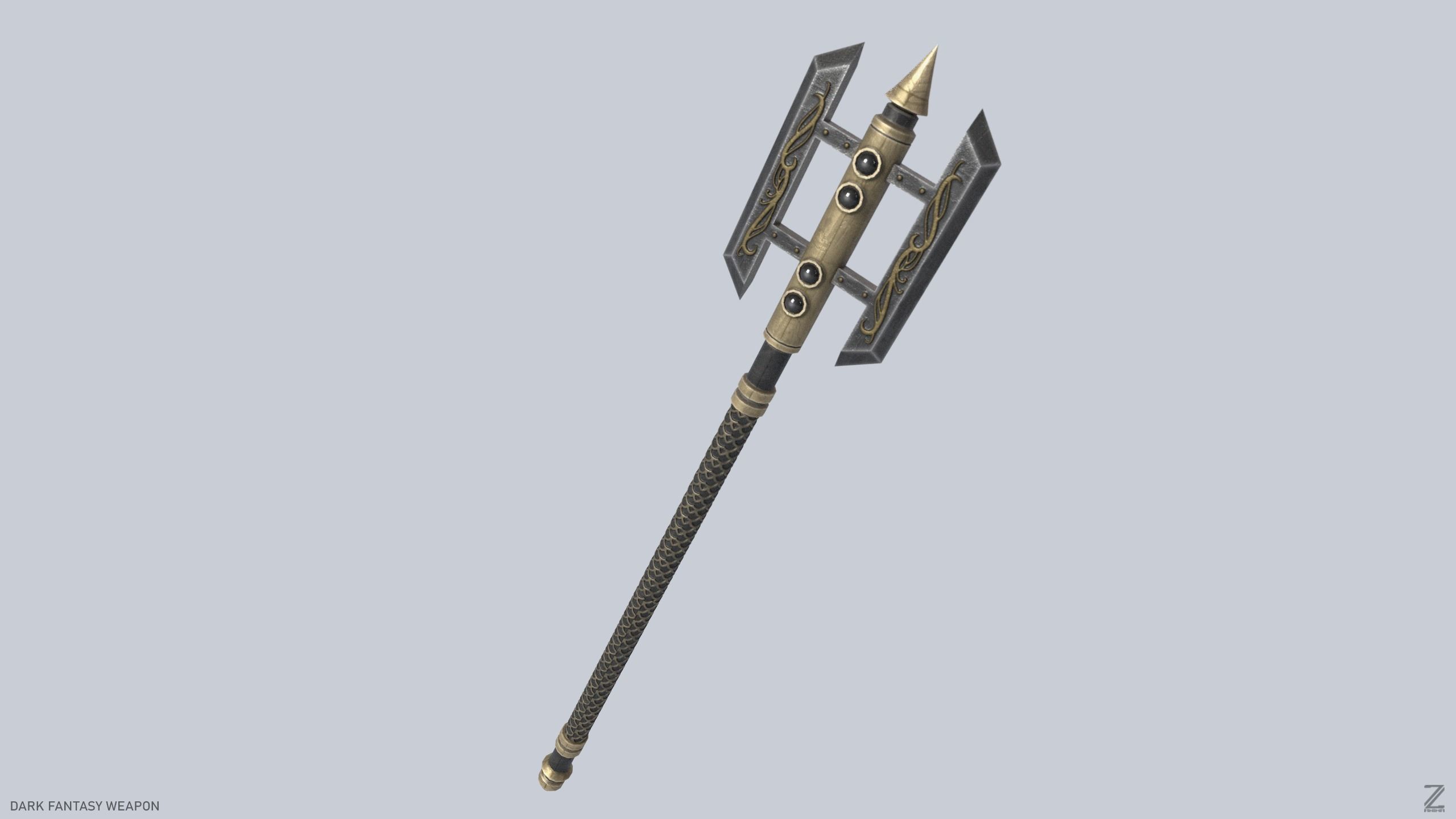 Dark fantasy weapon Low-poly 3D model_7