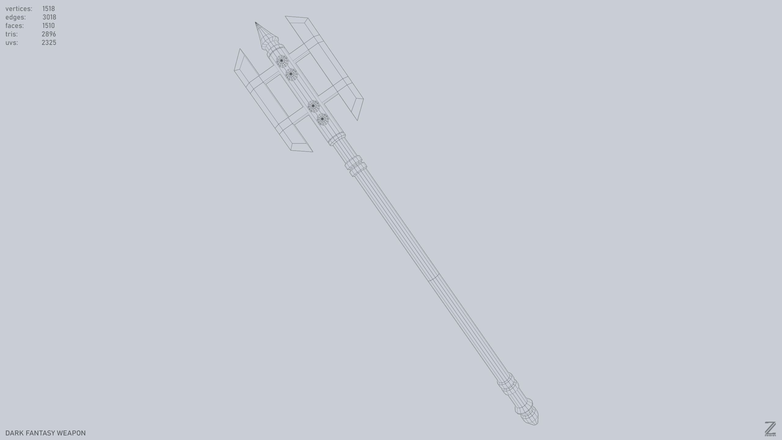 Dark fantasy weapon Low-poly 3D model_9