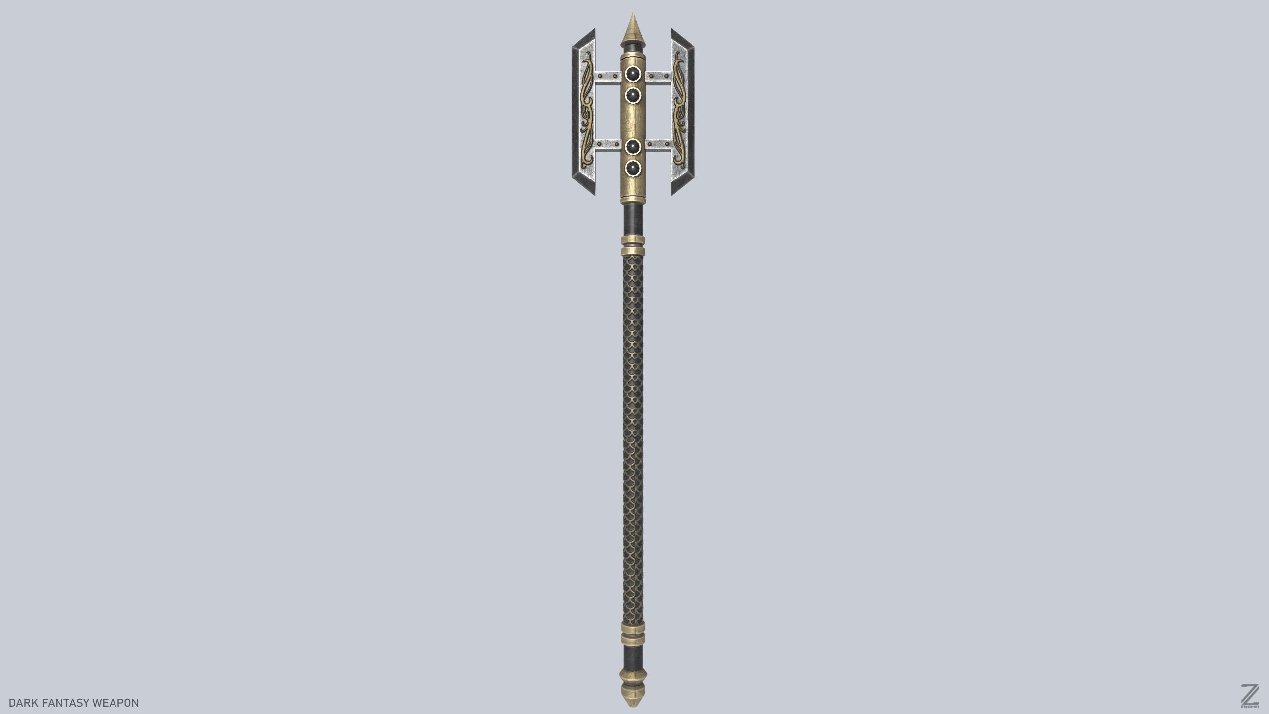 Dark fantasy weapon Low-poly 3D model_3