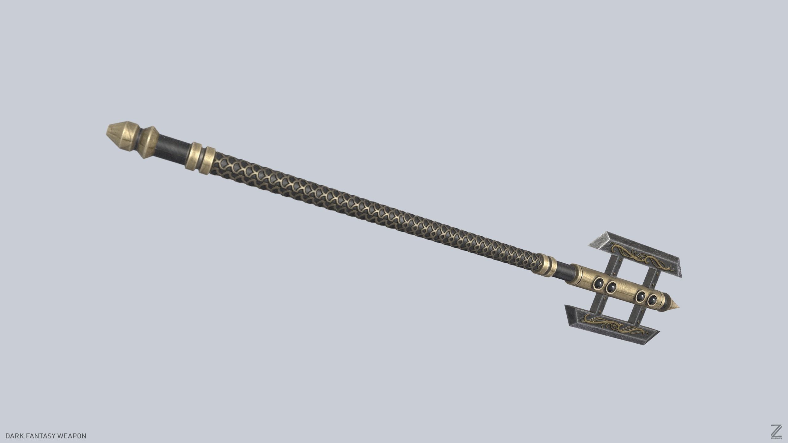 Dark fantasy weapon Low-poly 3D model_6